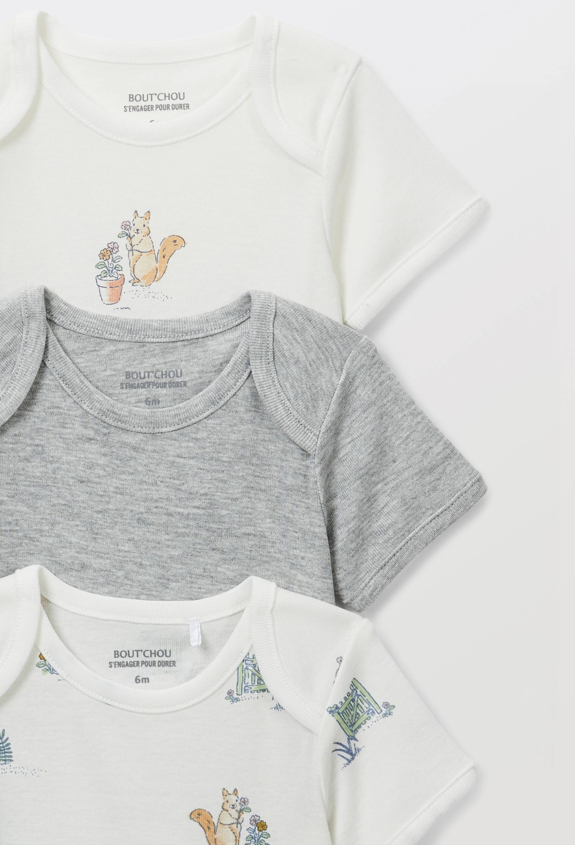 Lot de 5 bodies manches courtes imprim&eacute; en coton BIO GOTS, Ecru, large image number 2