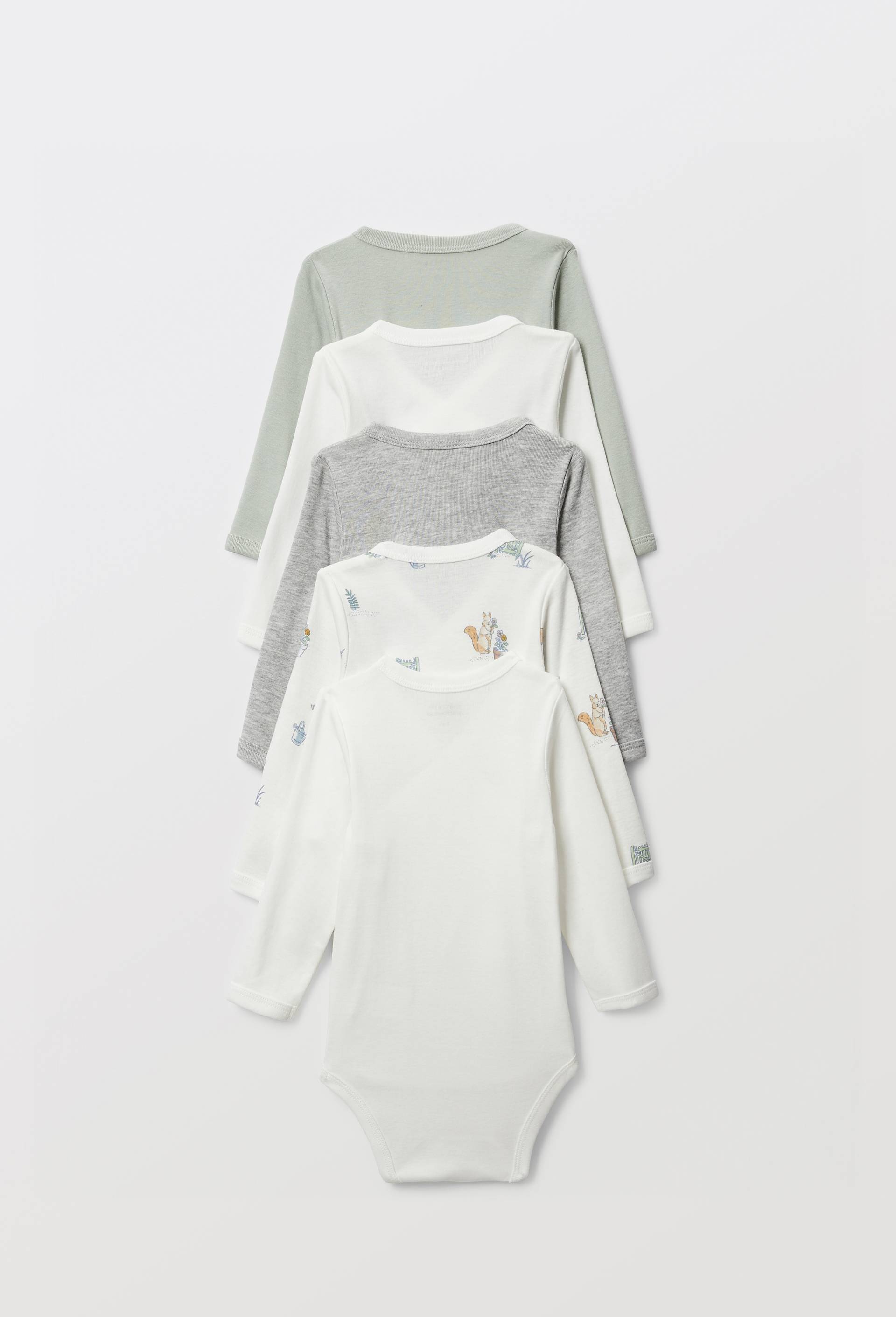 Lot de 5 bodies manches longues imprim&eacute; en coton BIO GOTS, Ecru, large image number 1.0