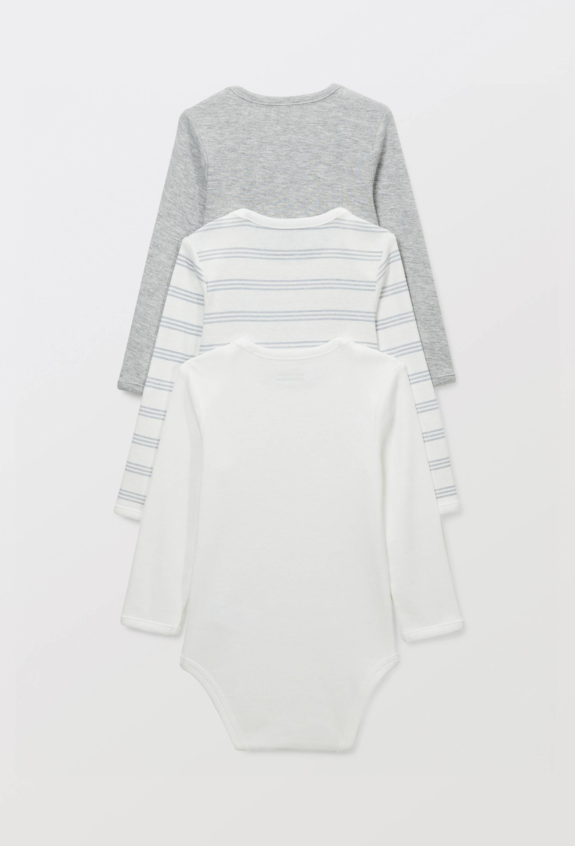 Lot de 3 bodies manches longues uni en coton BIO GOTS, Blanc, large image number 1