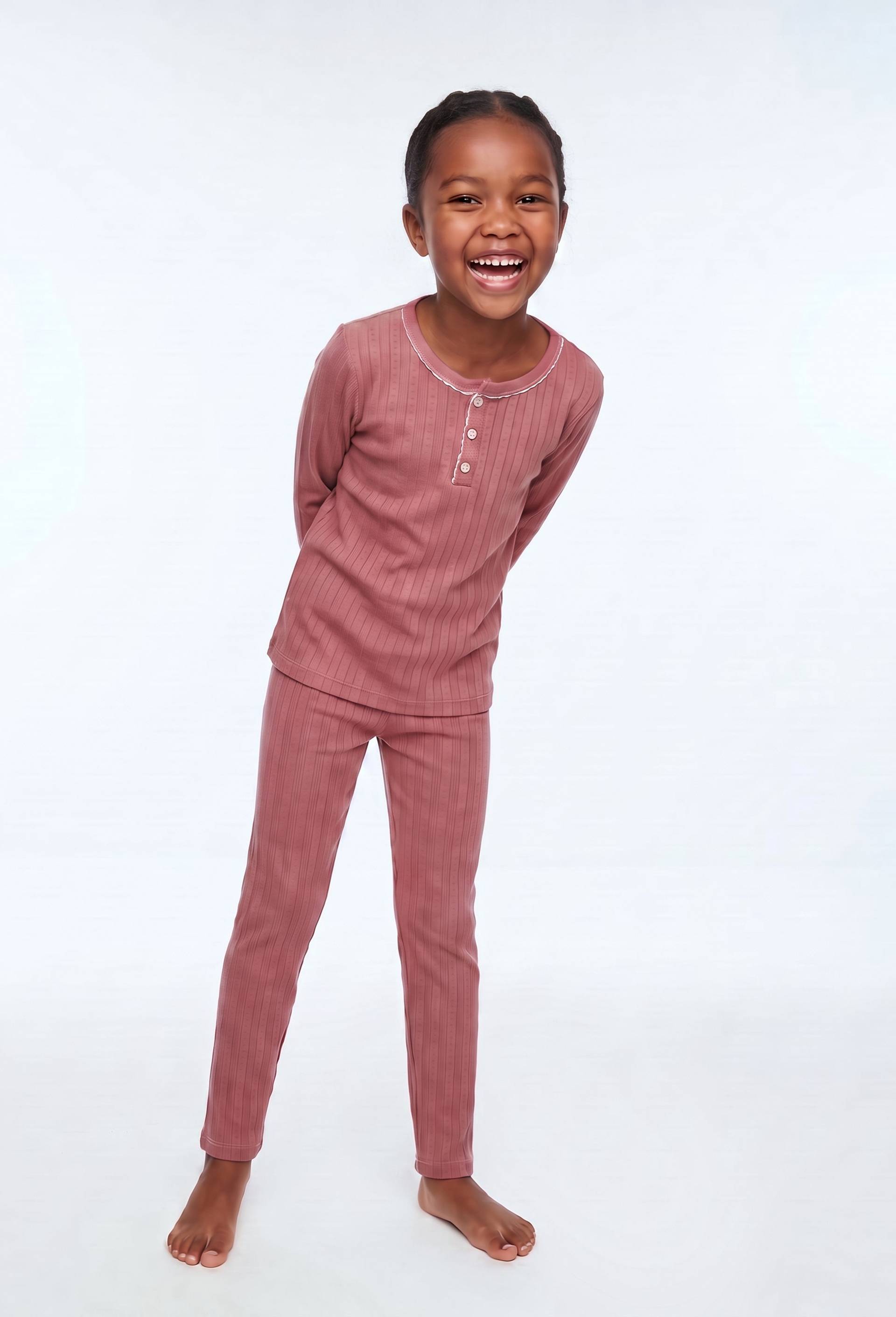 Pyjama manches longues pointelle en coton BIO GOTS, Rose fonc&eacute;, large image number 0