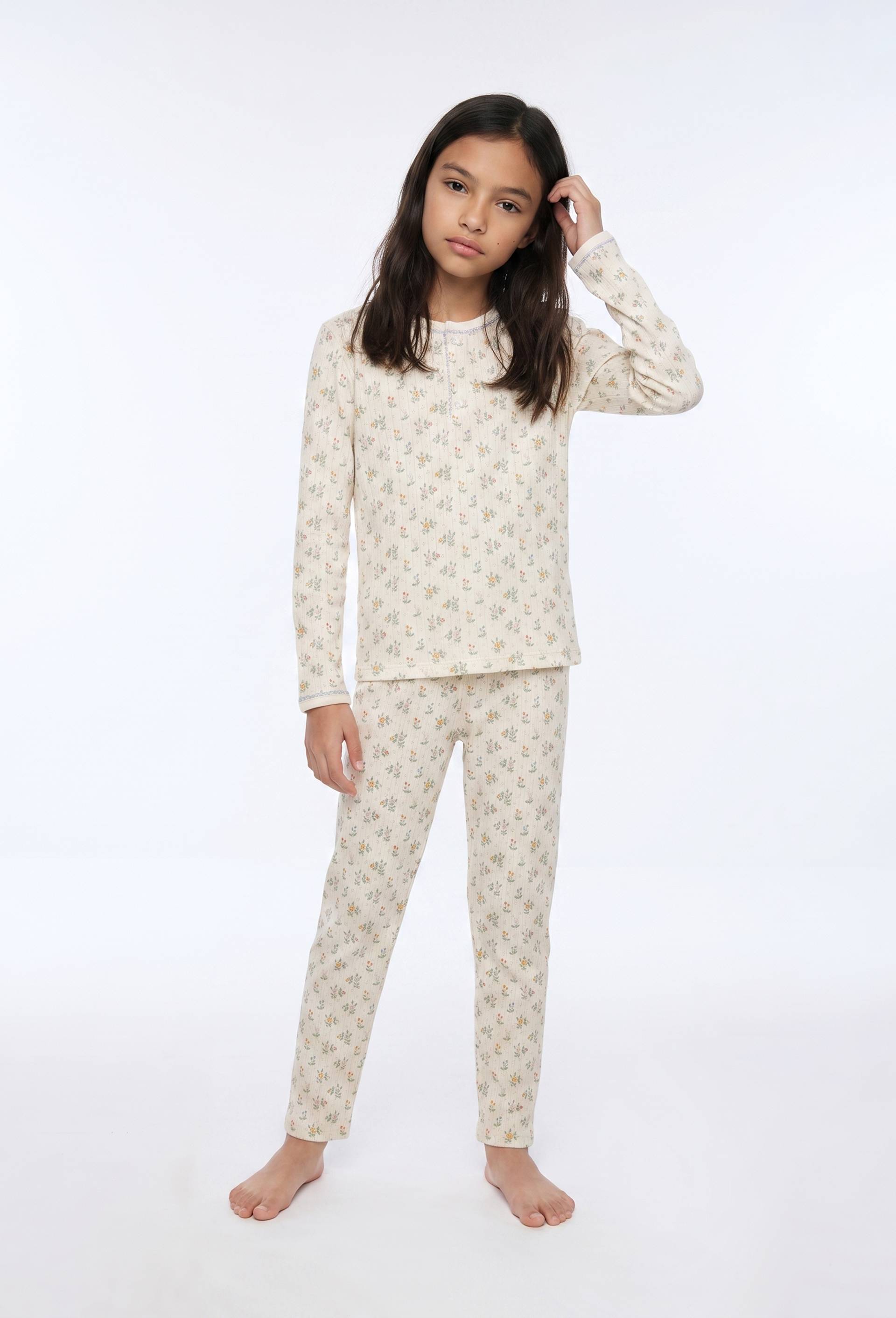 Pyjama manches longues pointelle en coton BIO GOTS, Beige clair, large image number 0