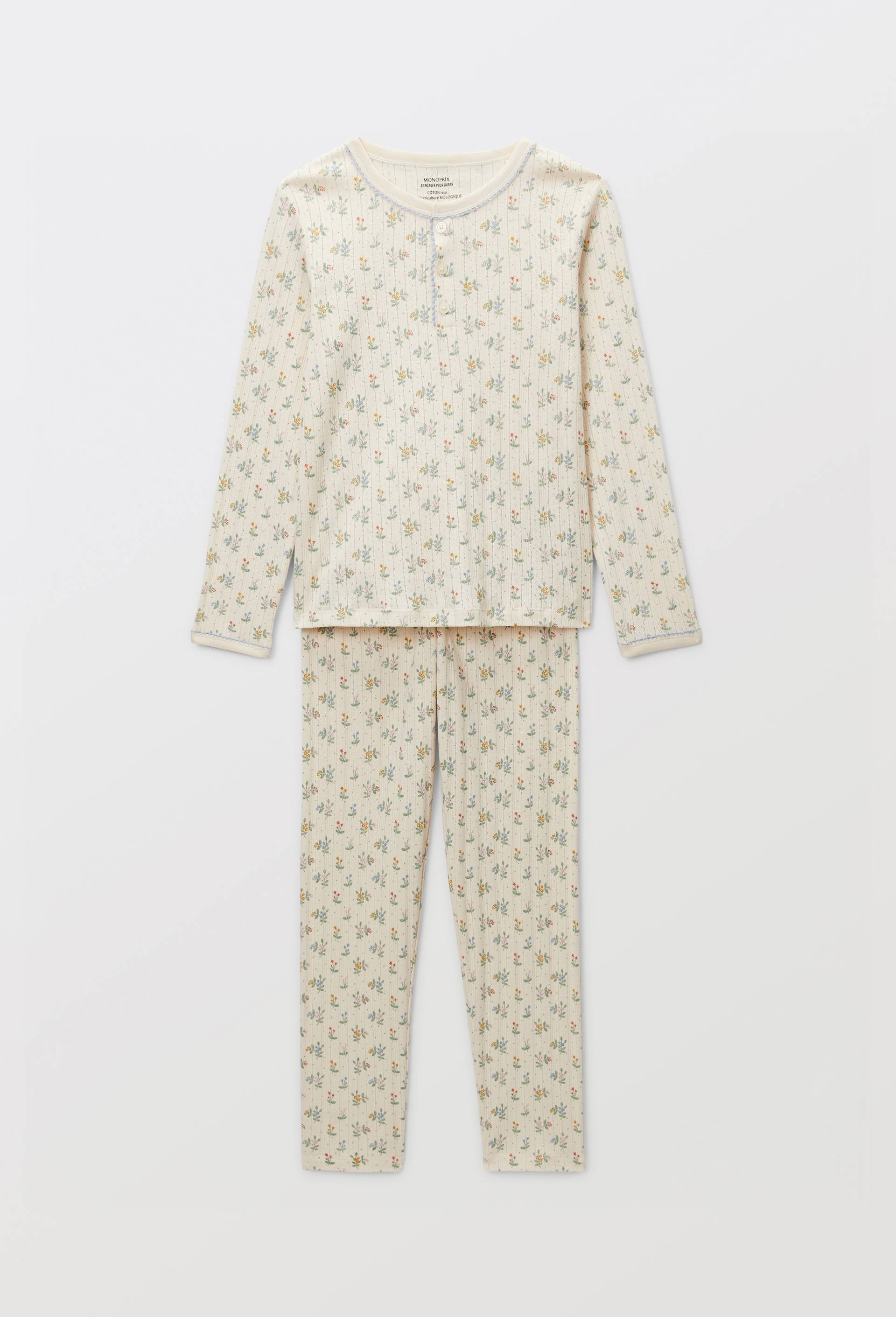 Pyjama manches longues pointelle en coton BIO GOTS, Beige clair, large image number 1