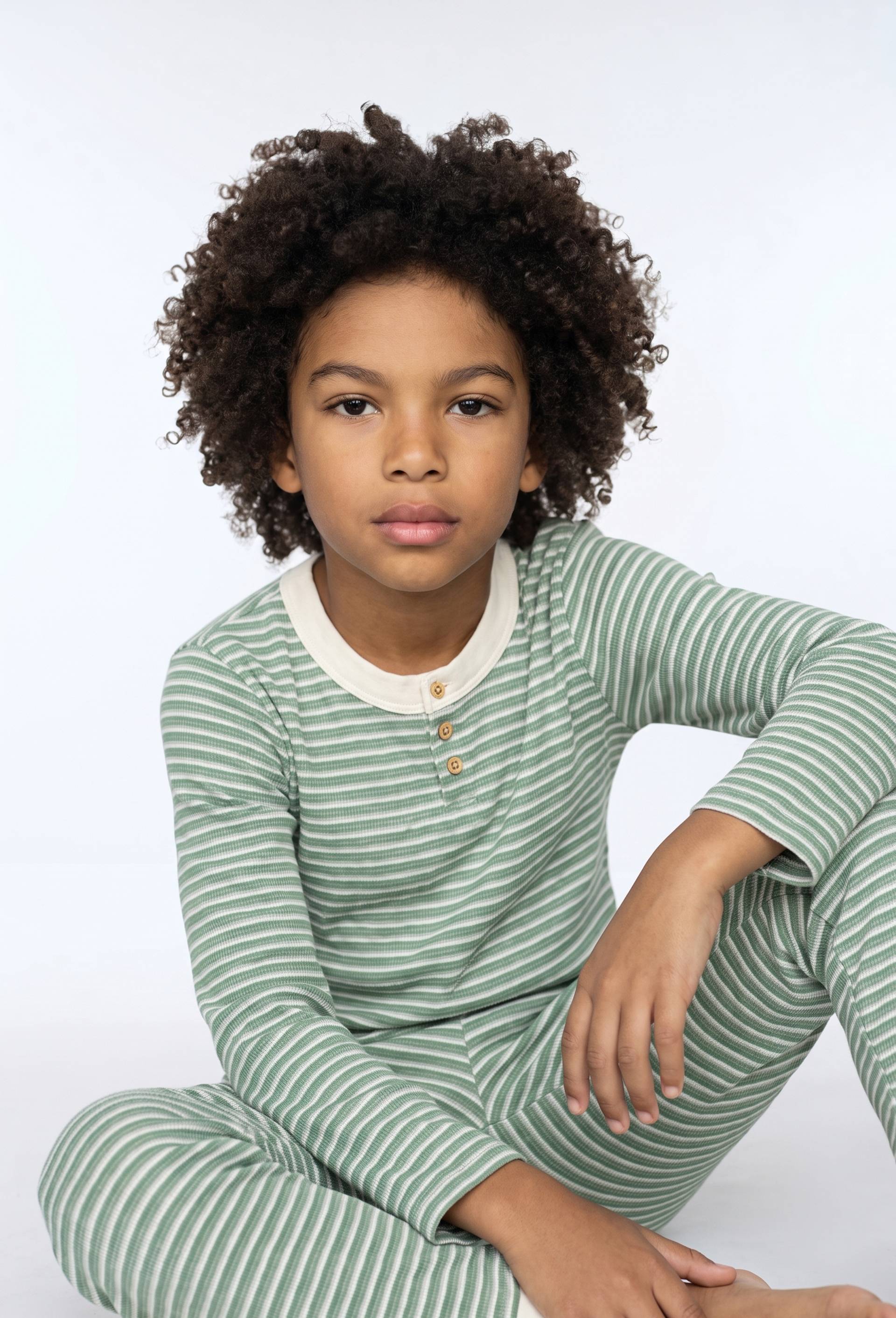 Pyjama manches longues ray&eacute; en coton BIO GOTS, Vert, large image number 0.0