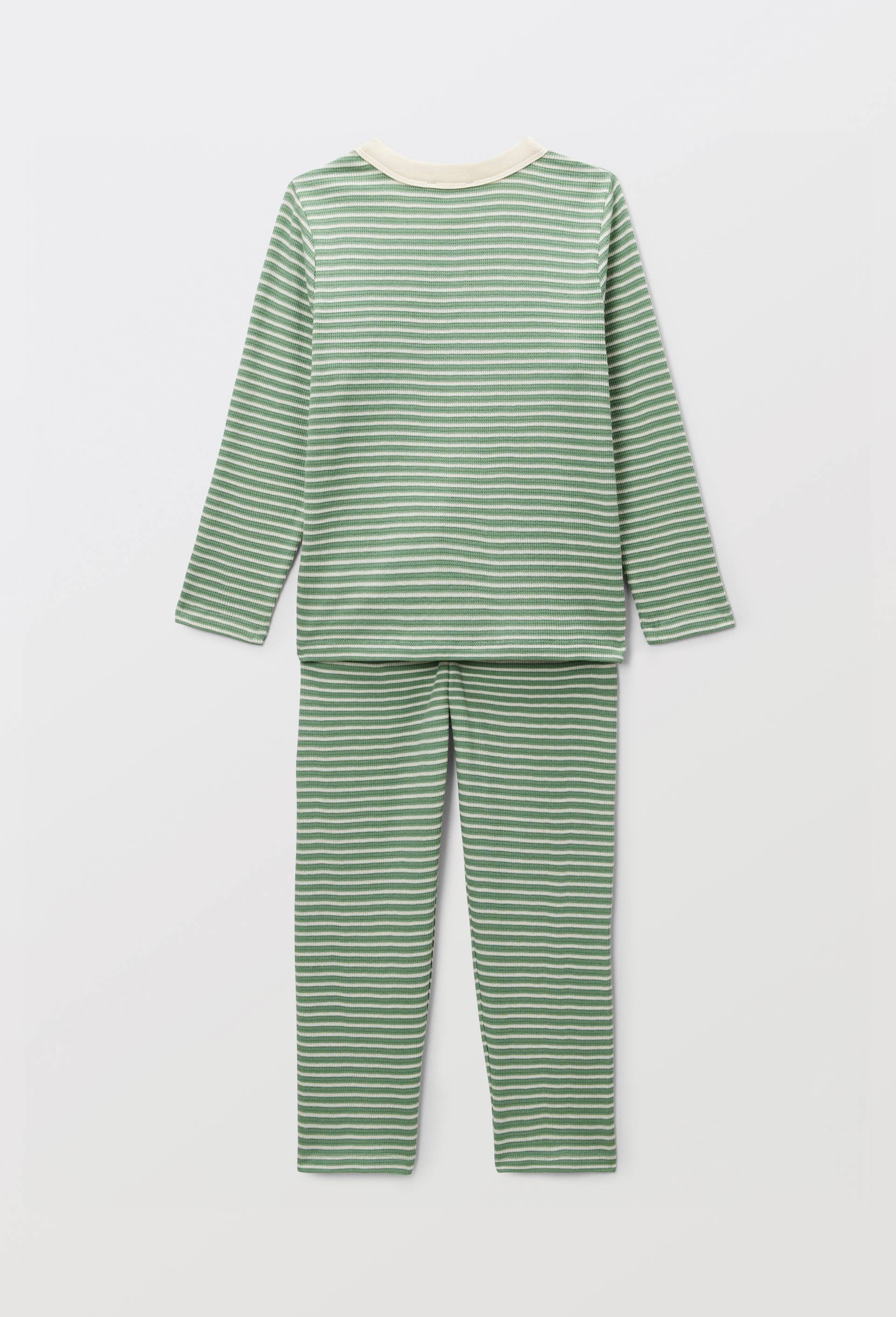 Pyjama manches longues ray&eacute; en coton BIO GOTS, Vert, large image number 2.0