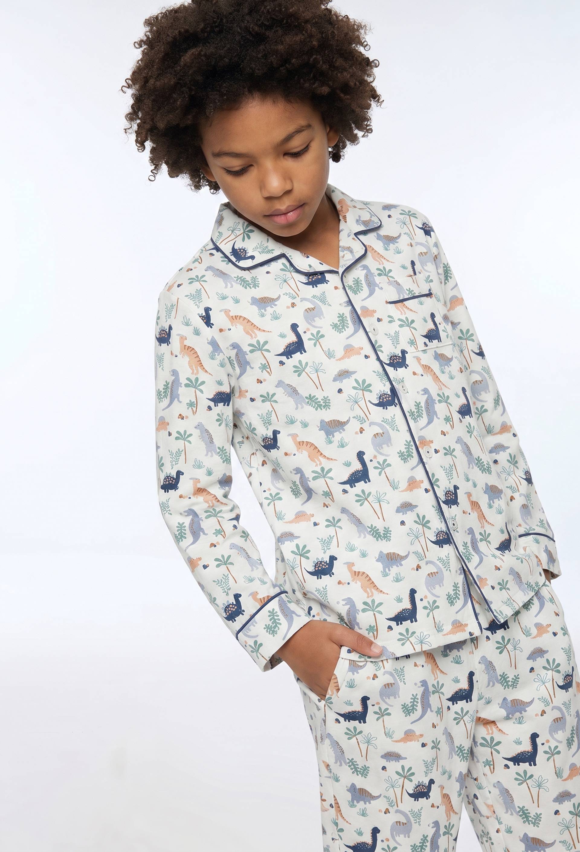 Pyjama chemise manches longues imprim&eacute; en coton BIO GOTS, Beige clair, large image number 0