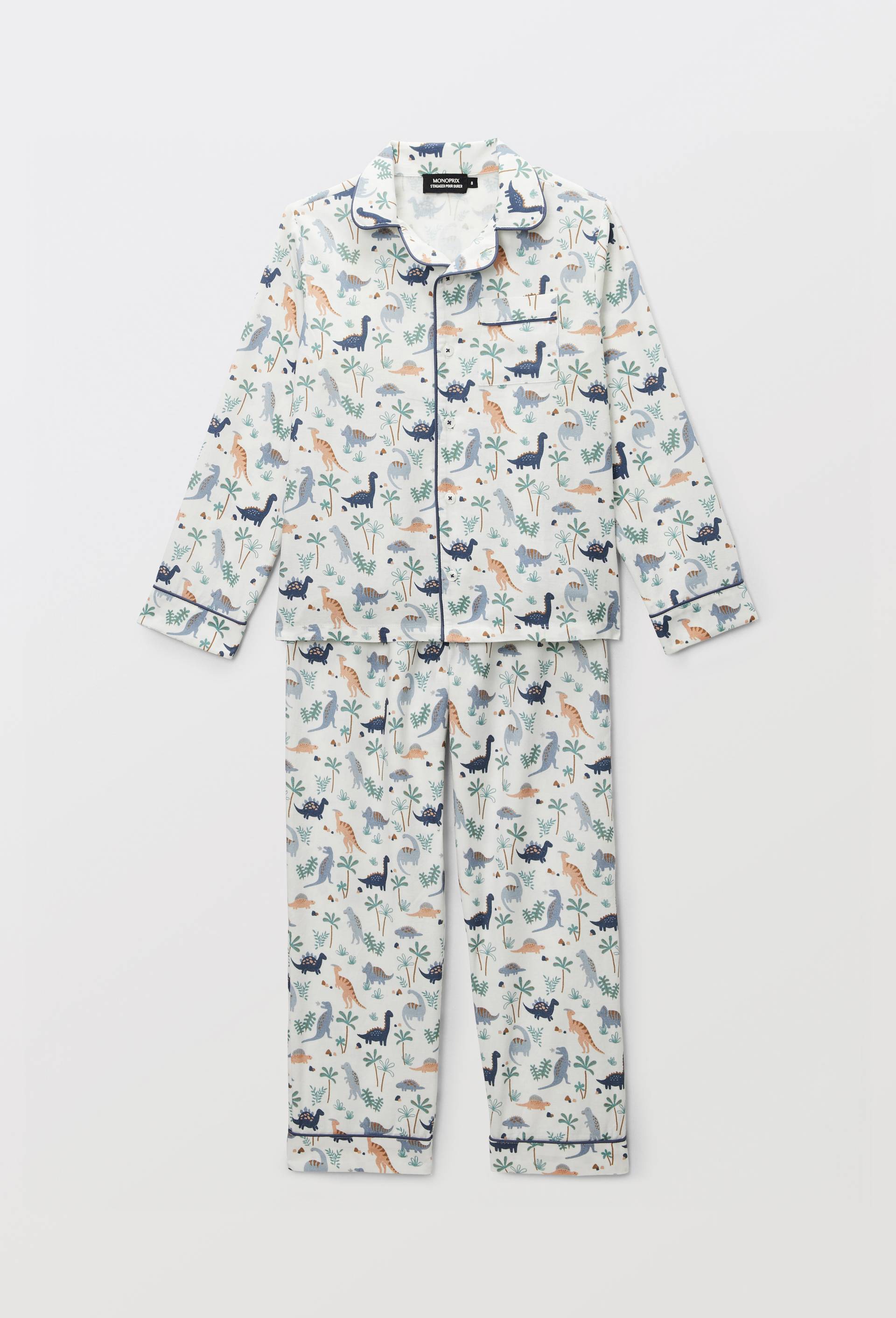 Pyjama chemise manches longues imprim&eacute; en coton BIO GOTS, Beige clair, large image number 1.0