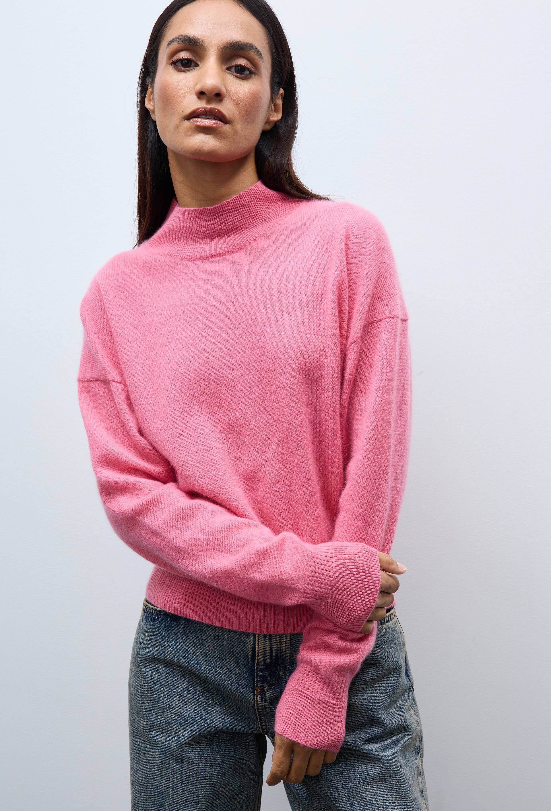 Pull uni court col montant en 100% cachemire, Rose, large image number 0