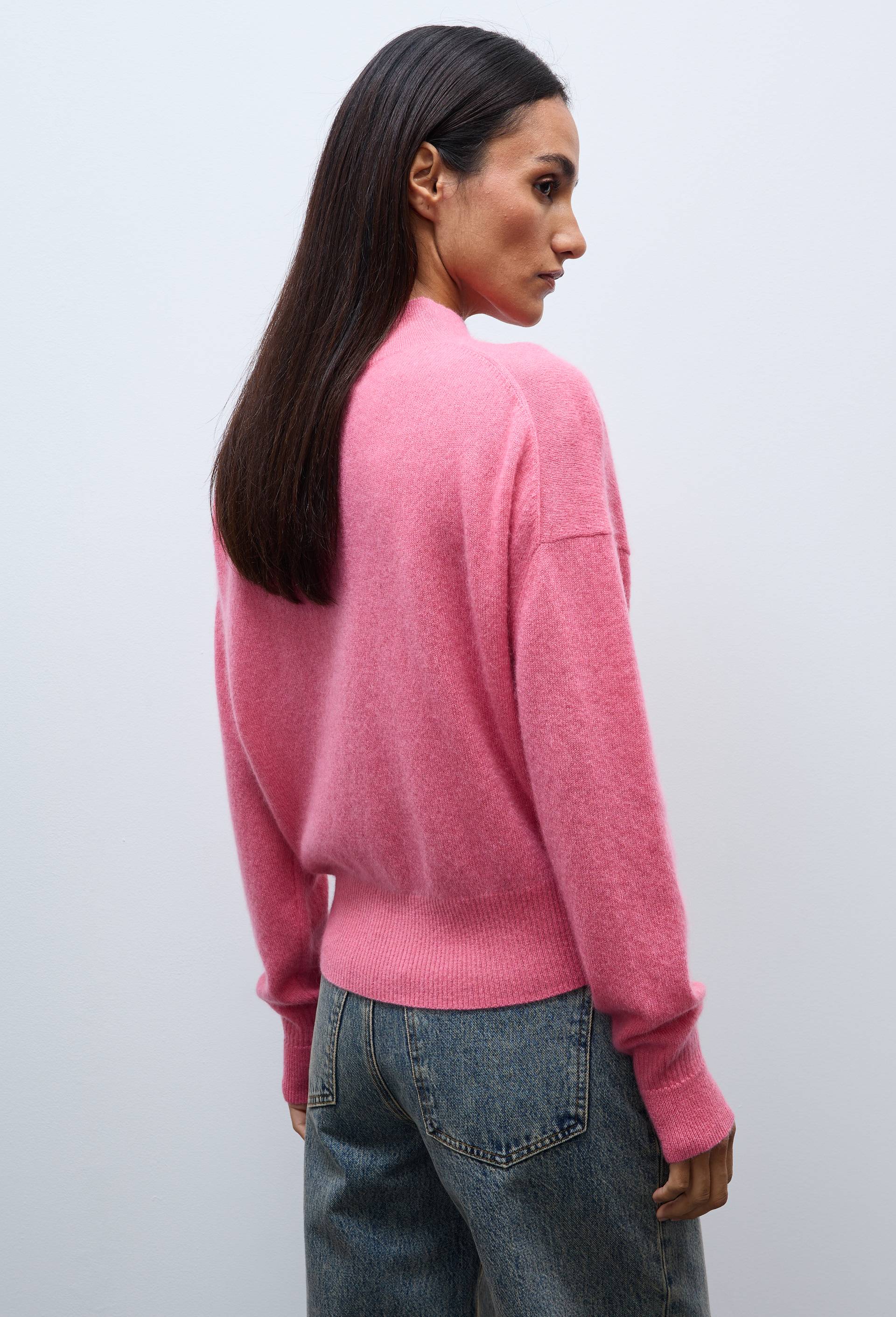 Pull uni court col montant en 100% cachemire, Rose, large image number 1