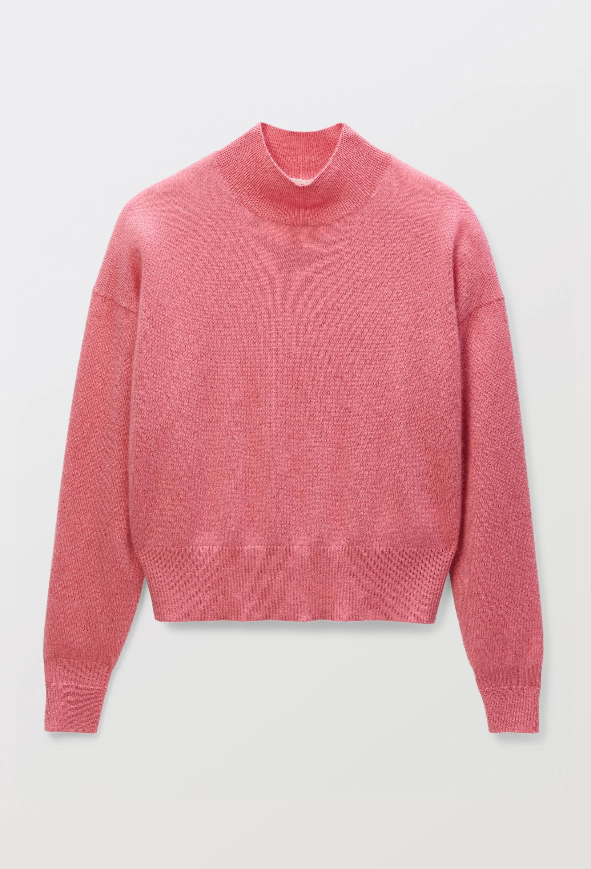 Pull uni court col montant en 100% cachemire, Rose, large image number 2.0