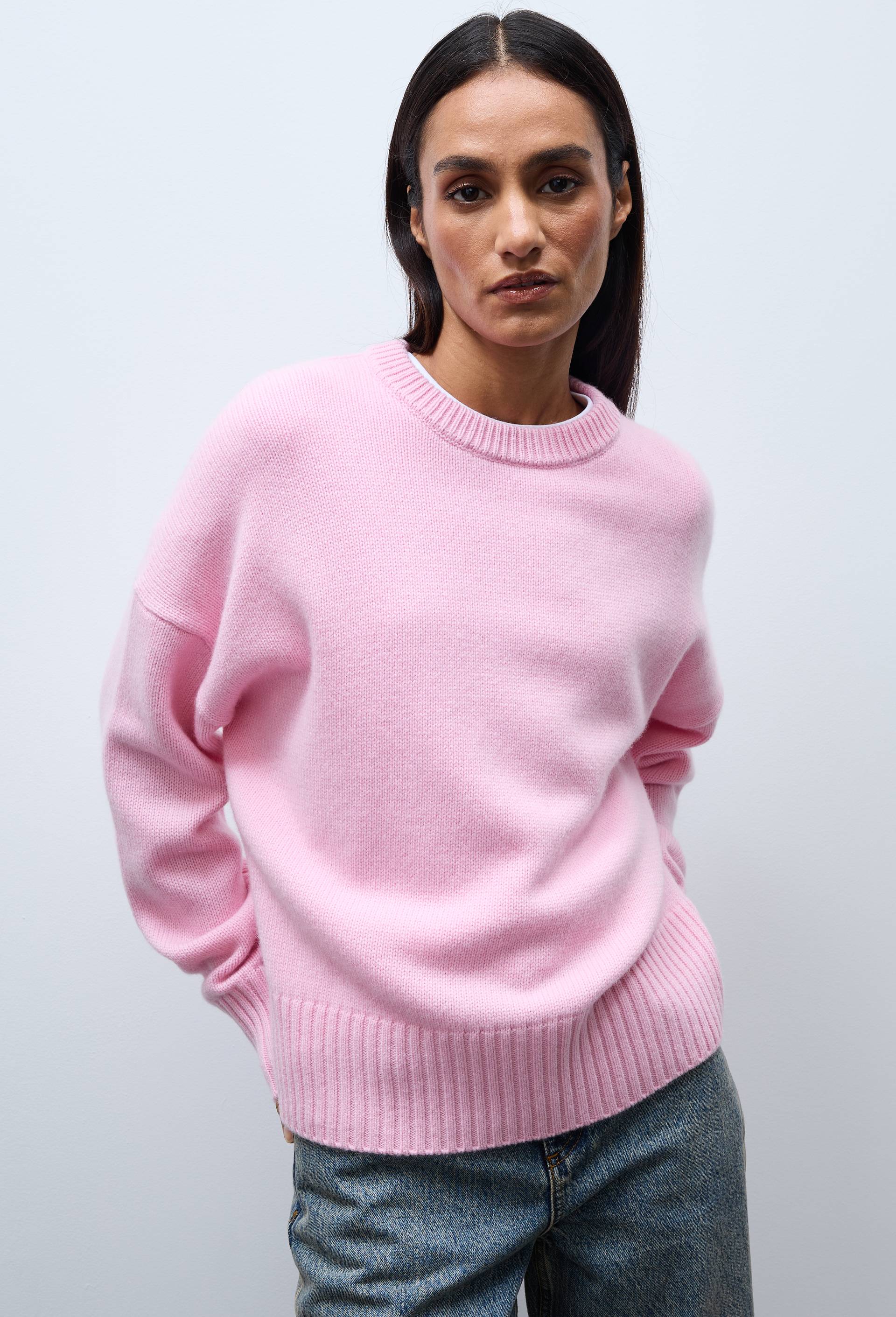 Pull uni col rond ample en 100% cachemire, Rose, large image number 0.0