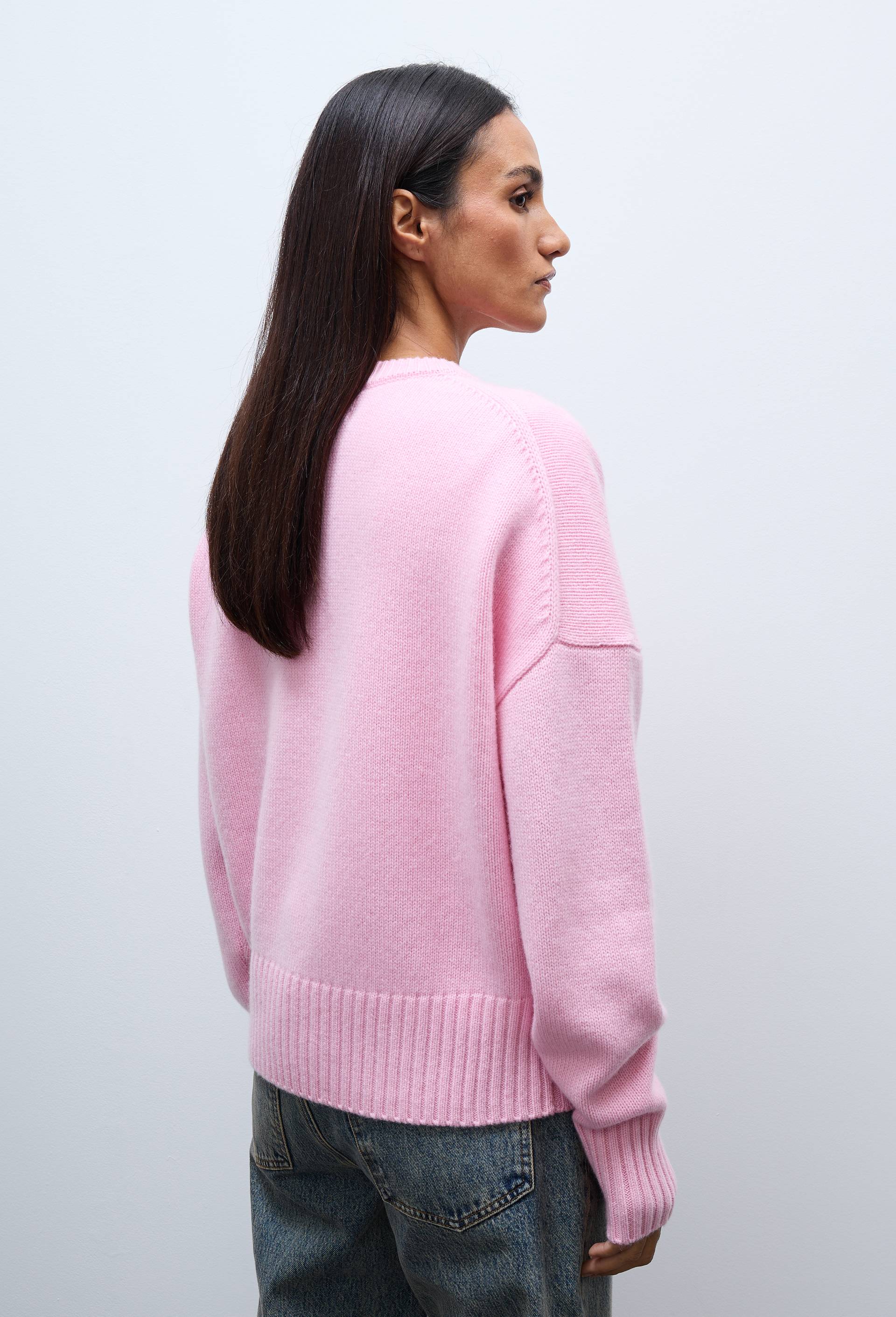 Pull uni col rond ample en 100% cachemire, Rose, large image number 1.0