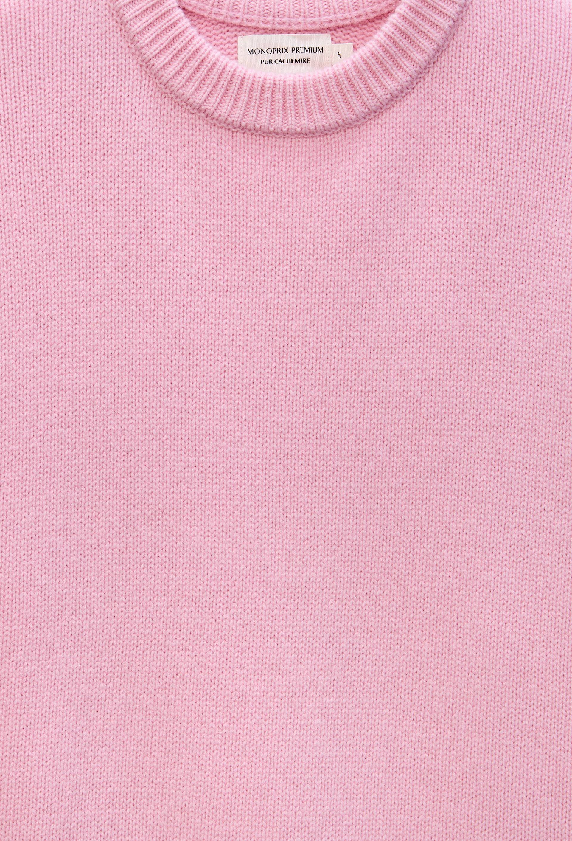 Pull uni col rond ample en 100% cachemire, Rose, large image number 4