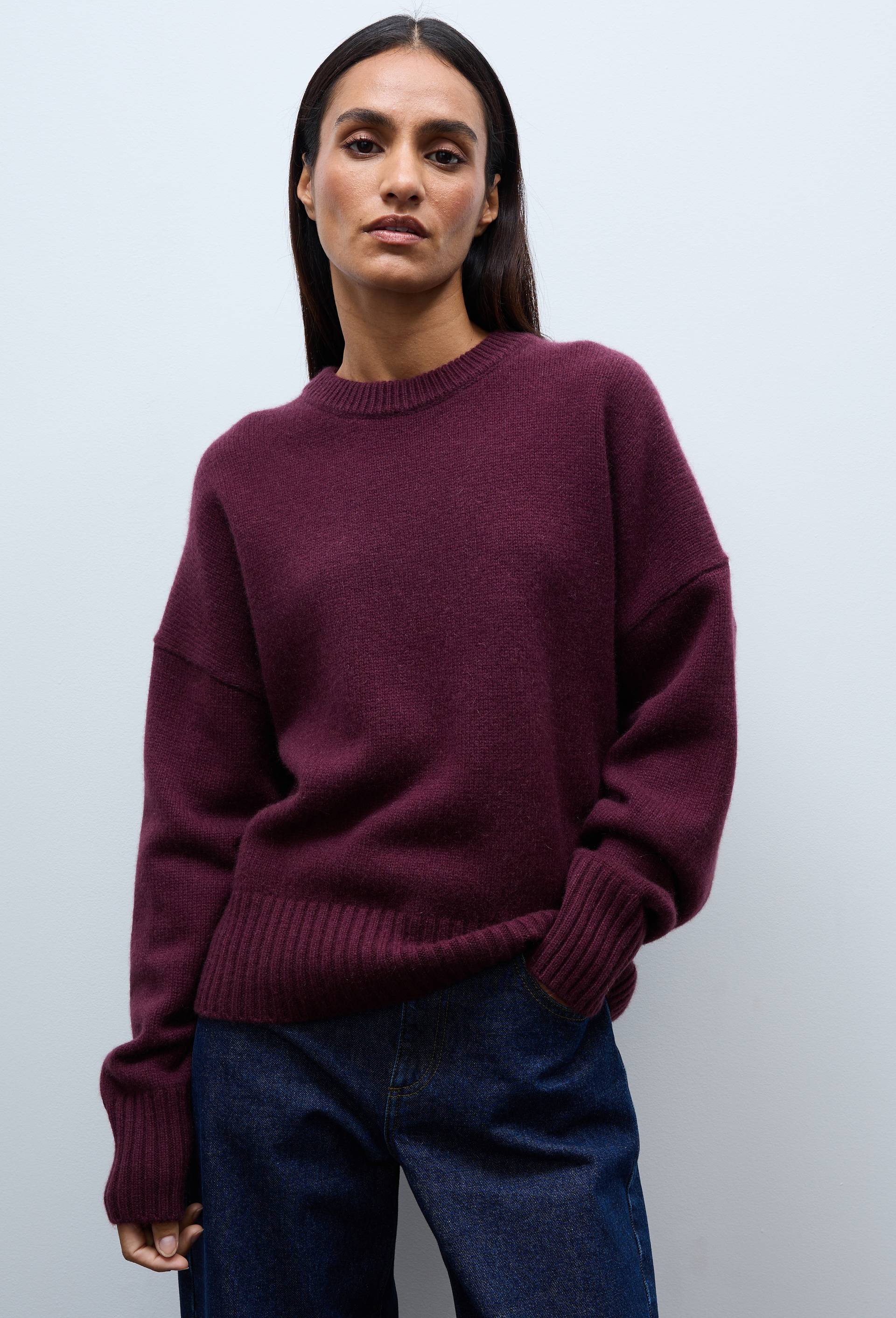 Pull uni col rond ample en 100% cachemire, Rouge fonc&eacute;, large image number 0