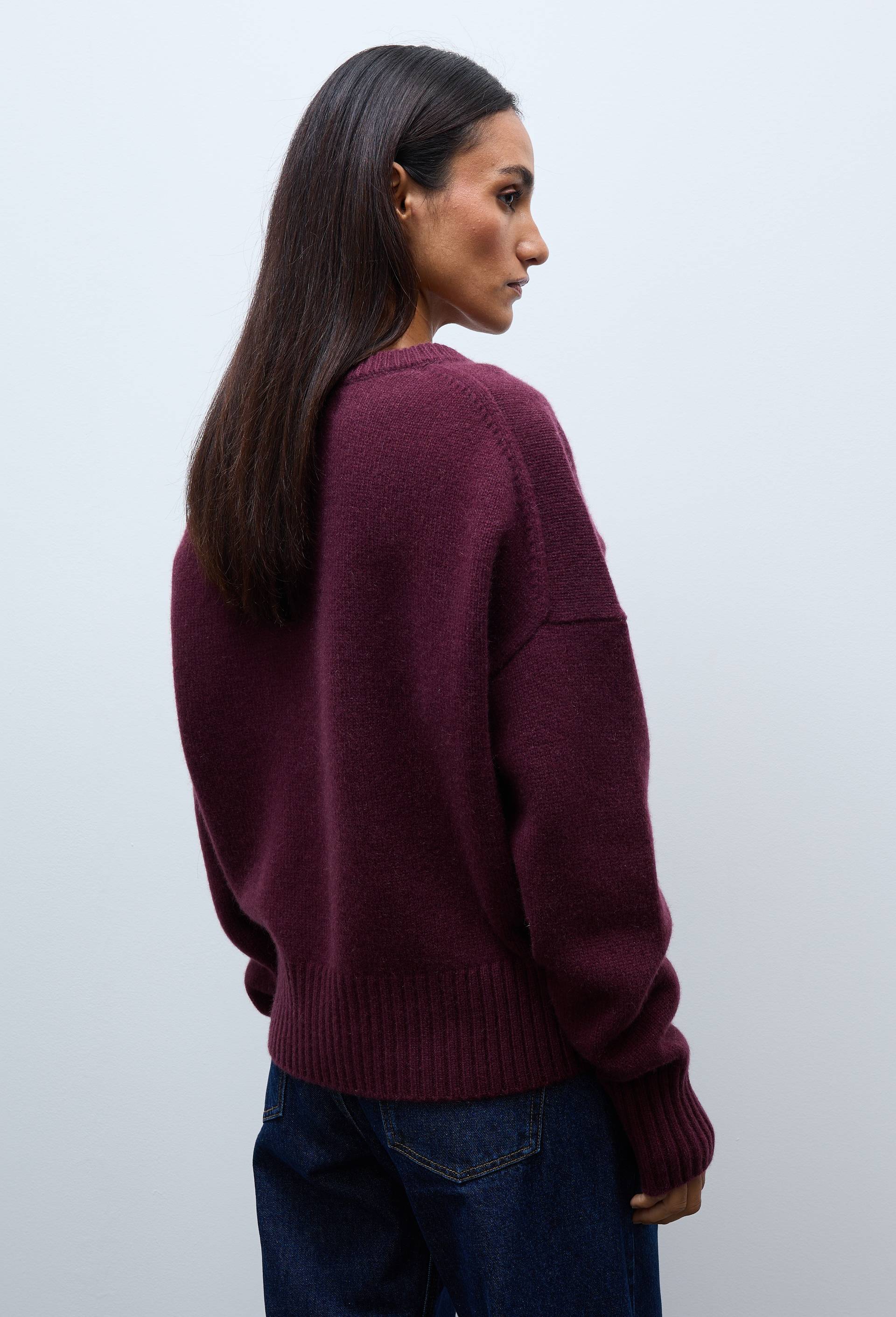Pull uni col rond ample en 100% cachemire, Rouge fonc&eacute;, large image number 1