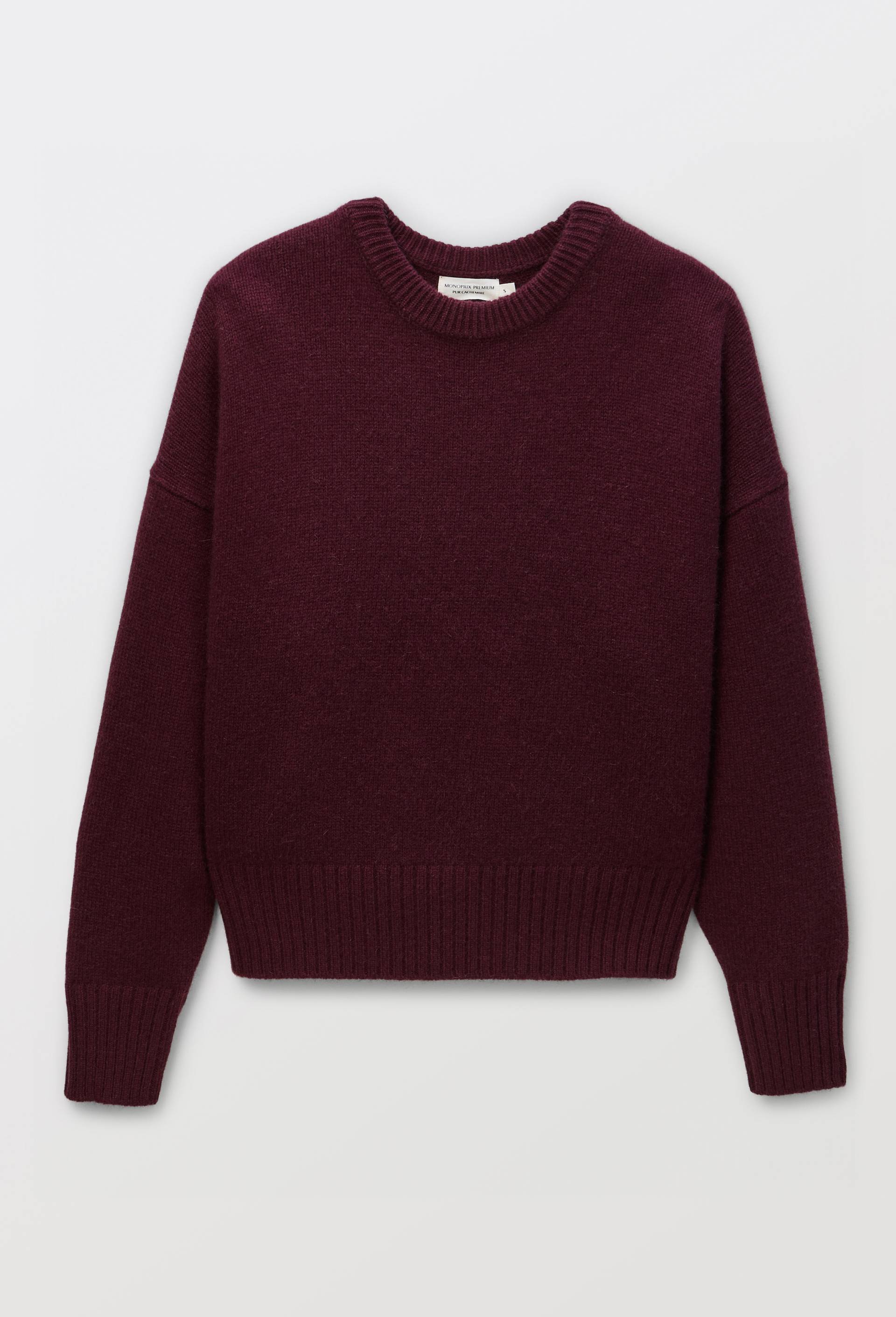 Pull uni col rond ample en 100% cachemire, Rouge fonc&eacute;, large image number 2