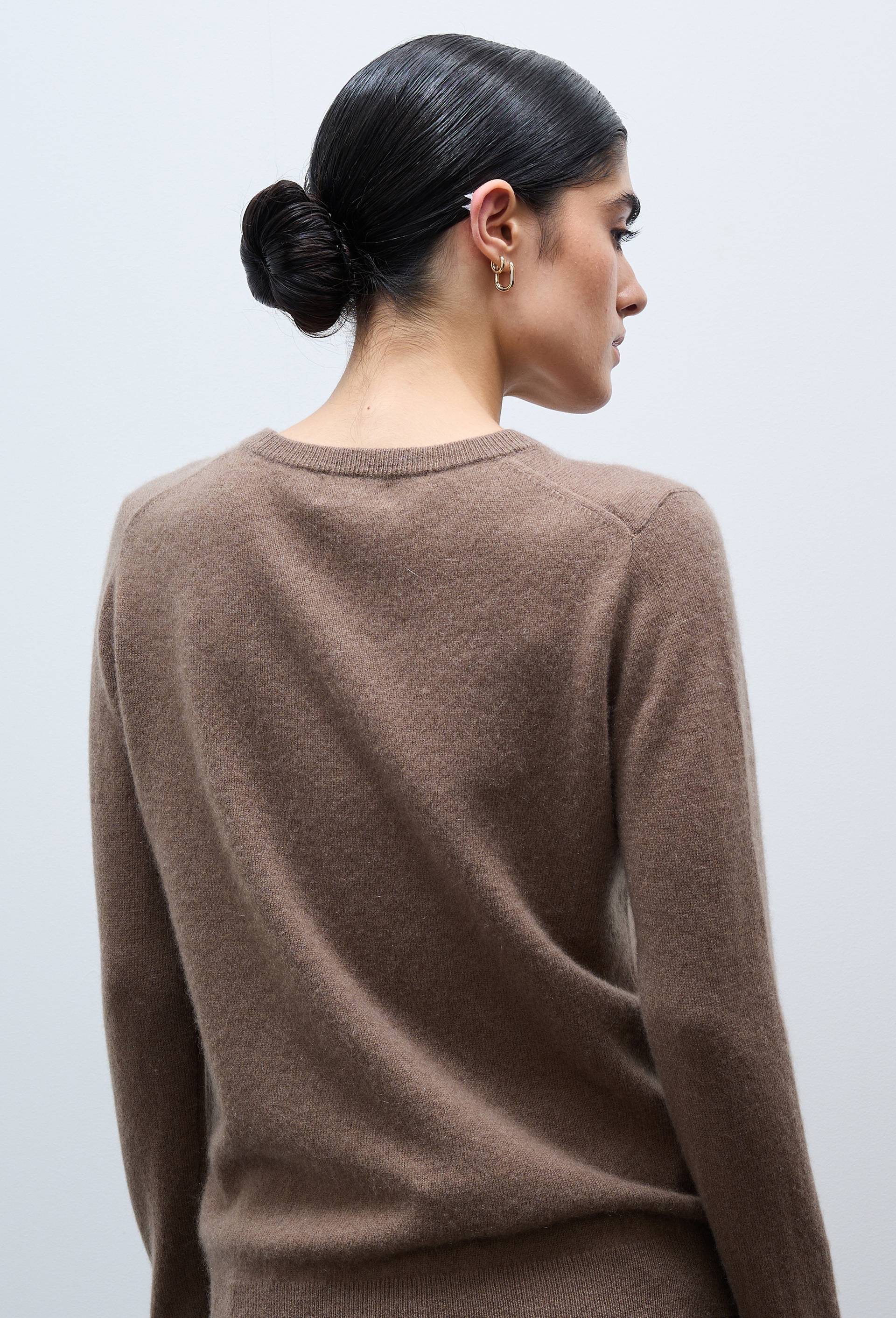 Pull uni col rond en 100% cachemire, Brun, large image number 2