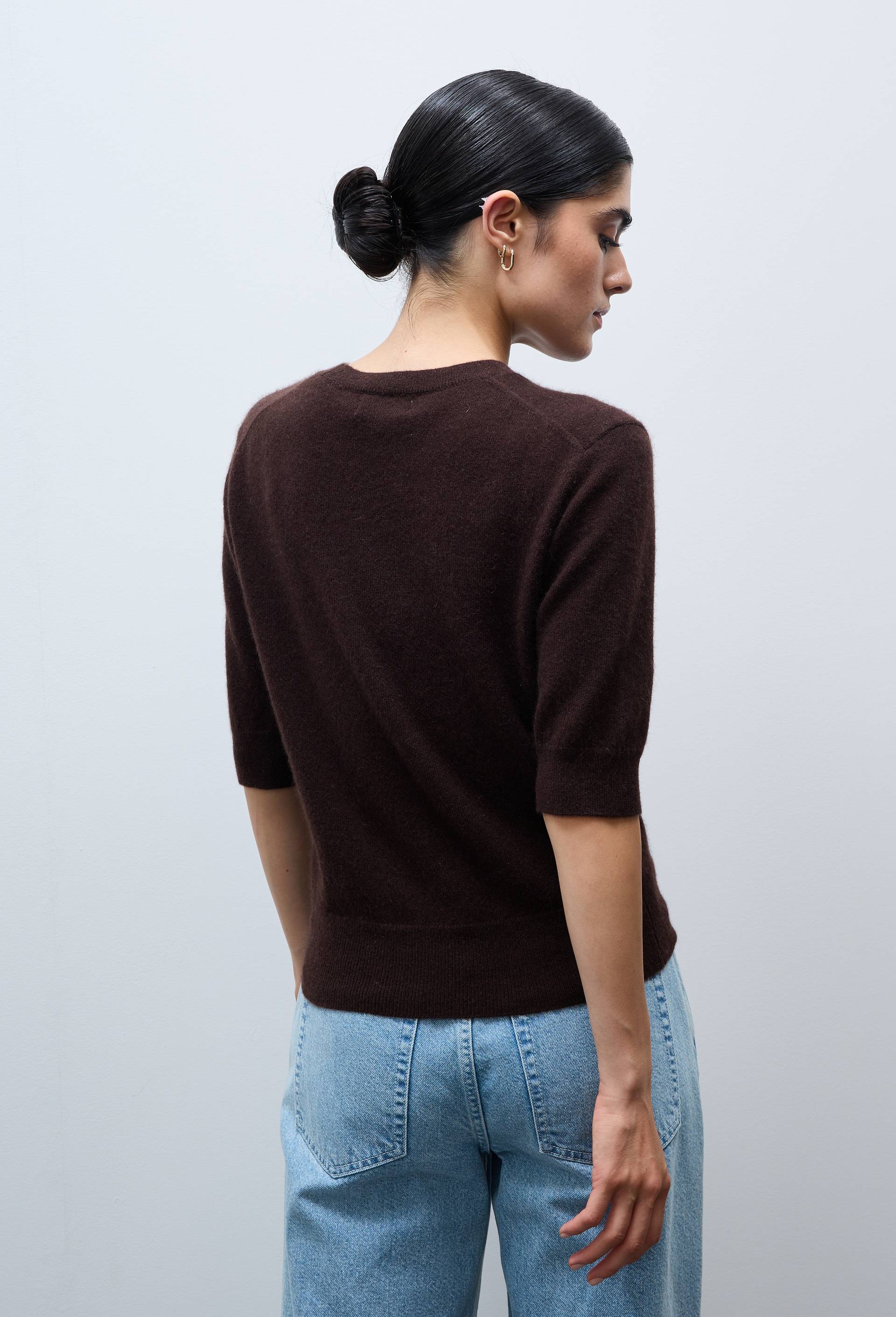 Pull uni manches courtes en 100% cachemire, Brun clair, large image number 1.0