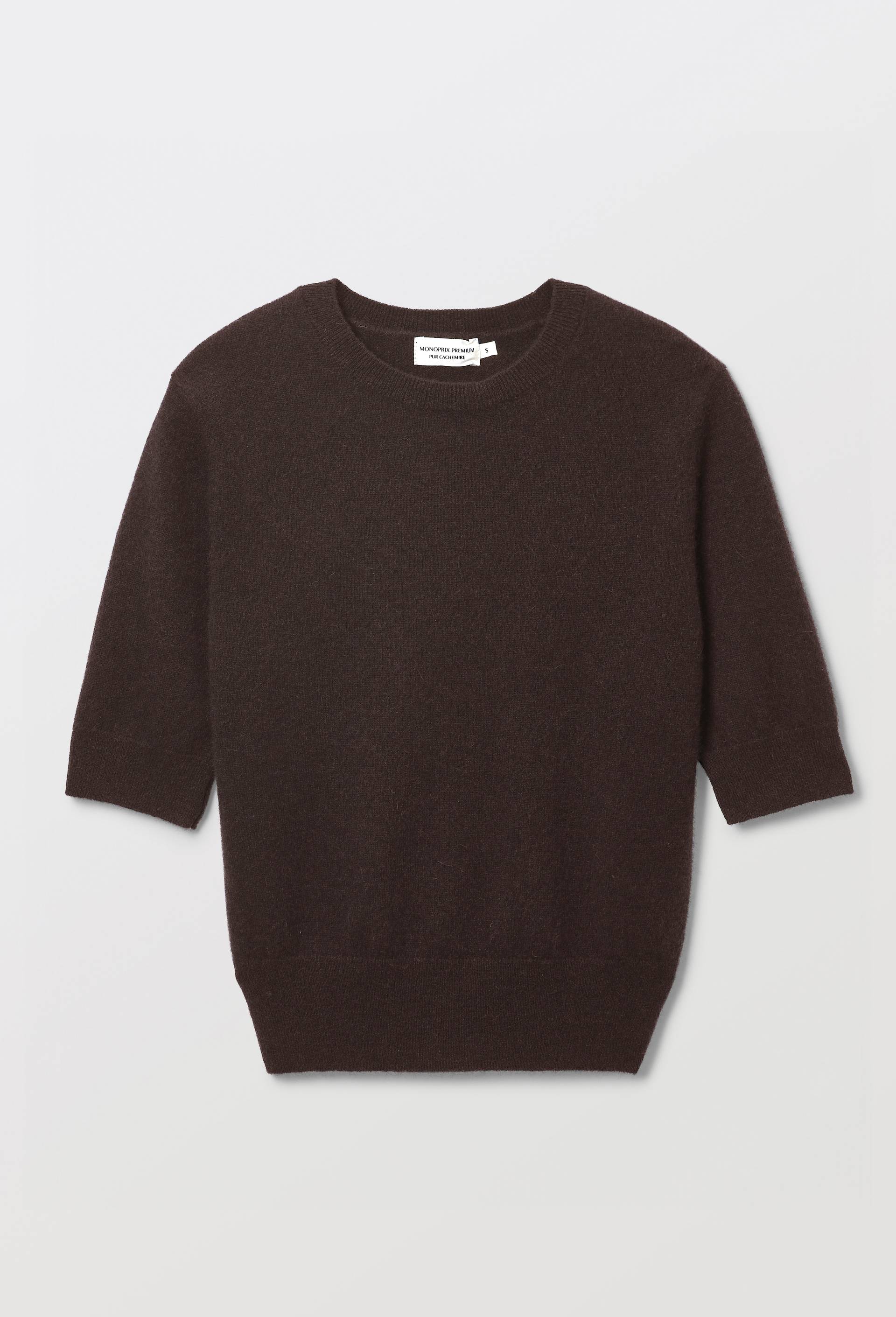 Pull uni manches courtes en 100% cachemire, Brun clair, large image number 2.0