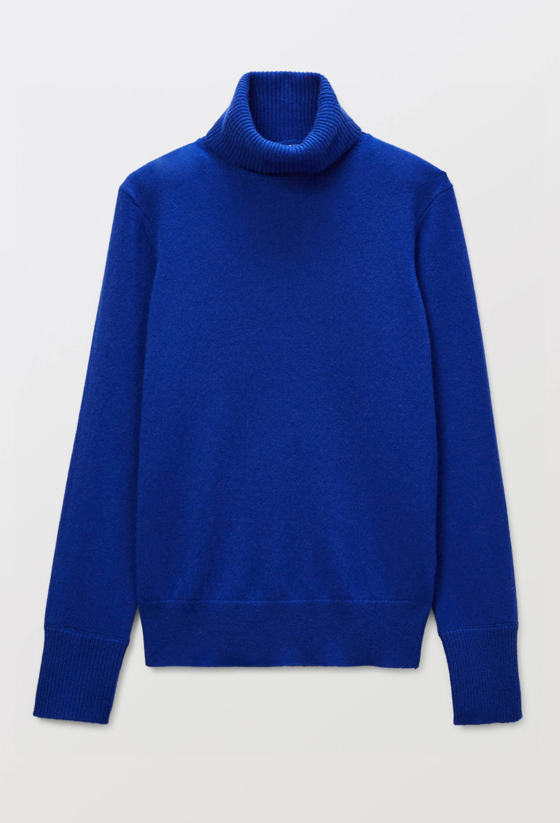 Pull uni col roul&eacute; en 100% cachemire, Bleu, large image number 2
