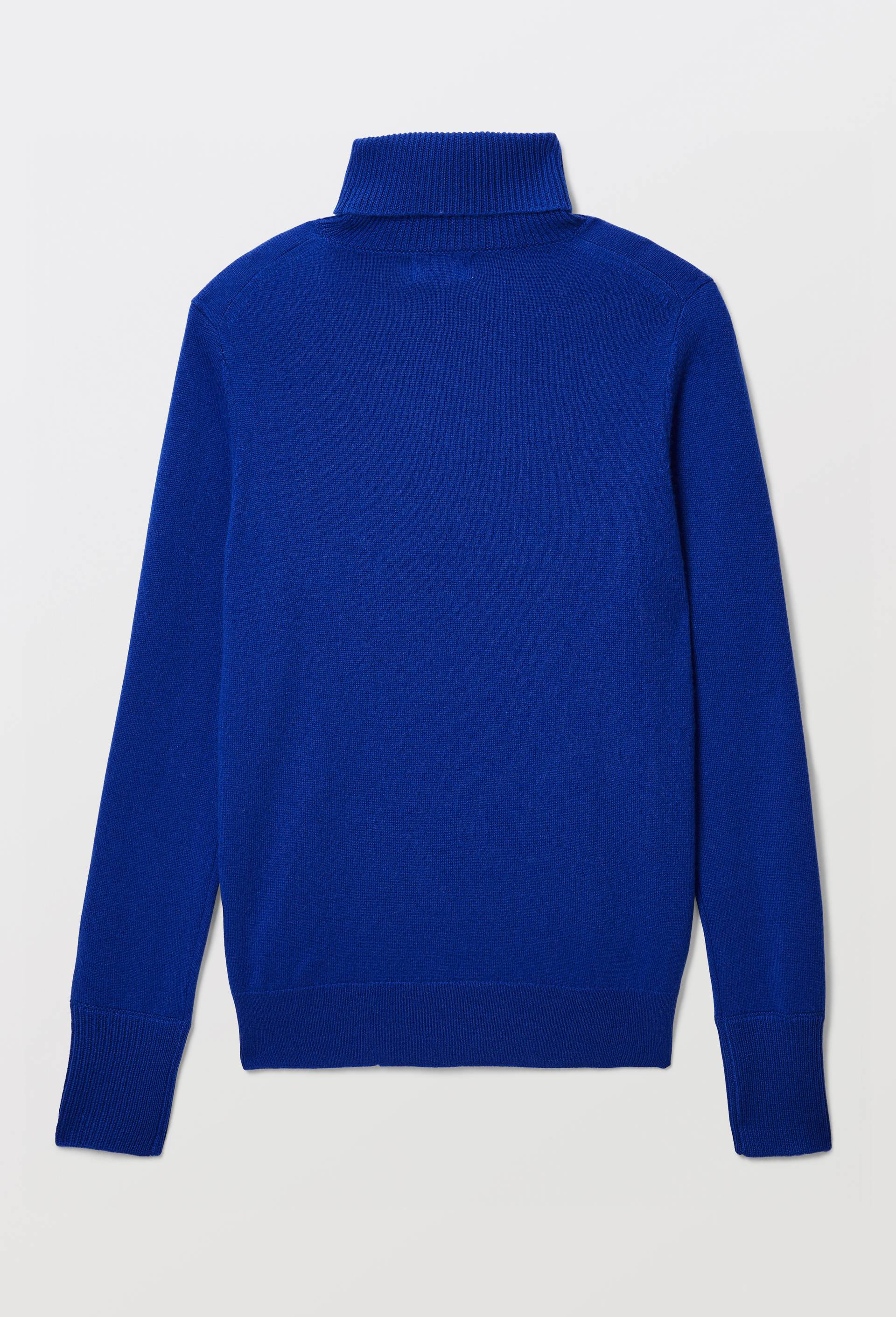 Pull uni col roul&eacute; en 100% cachemire, Bleu, large image number 3.0