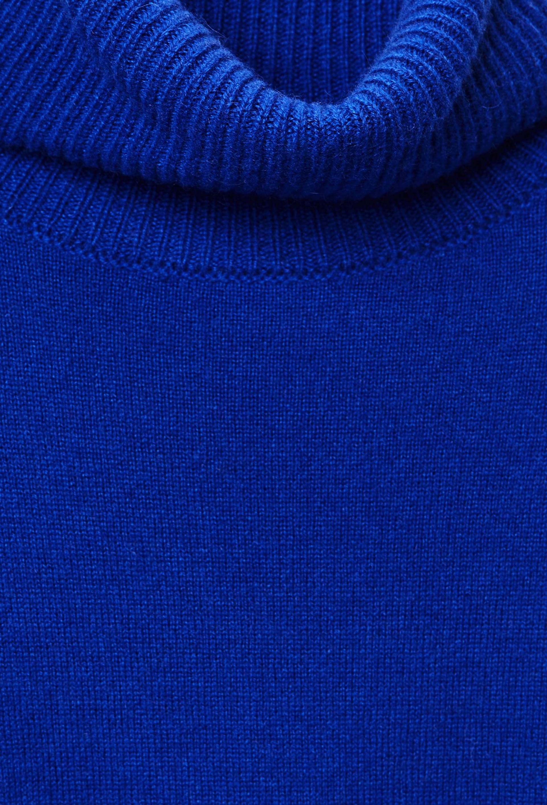 Pull uni col roul&eacute; en 100% cachemire, Bleu, large image number 4.0