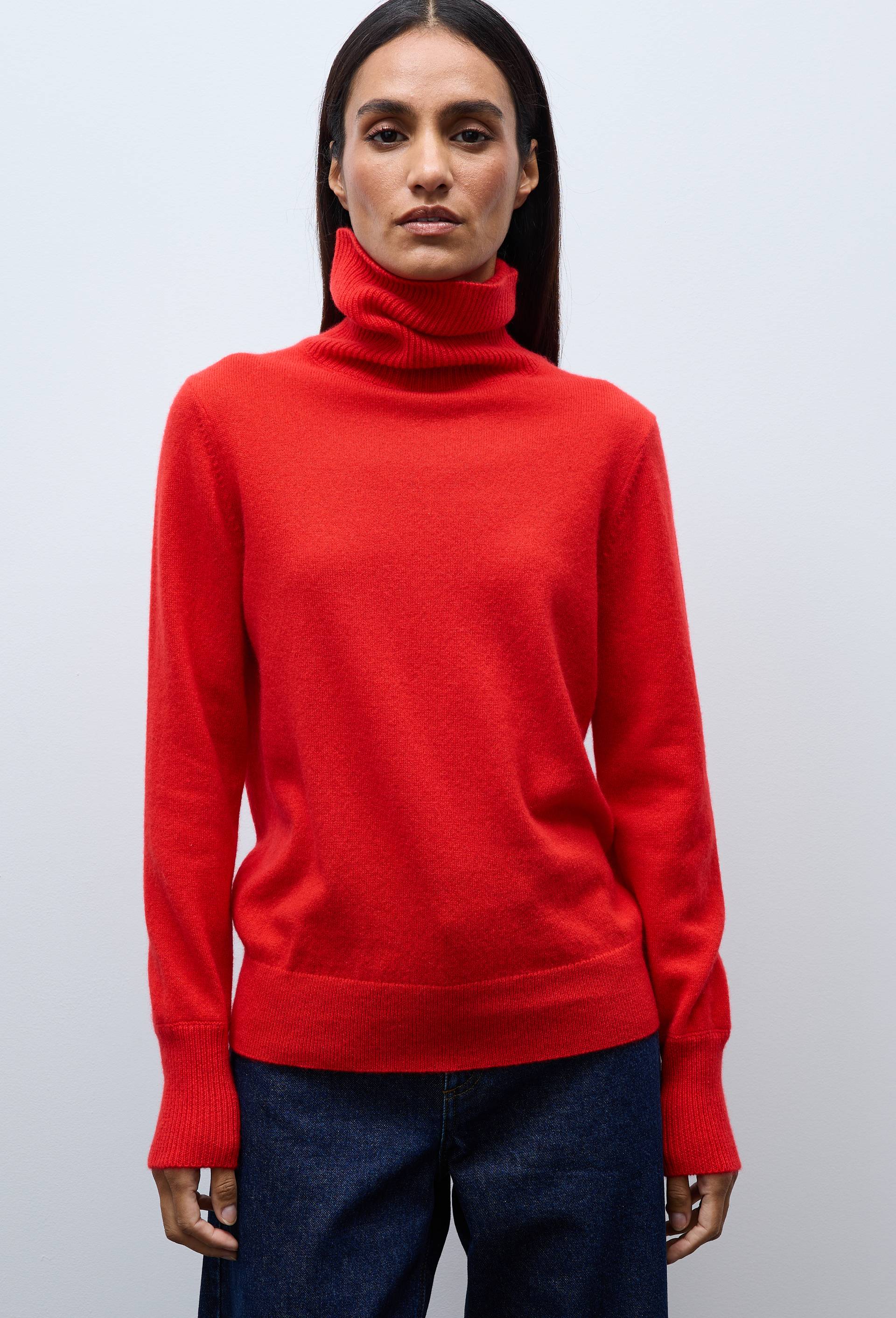 Pull uni col roul&eacute; en 100% cachemire, Rouge, large image number 0.0