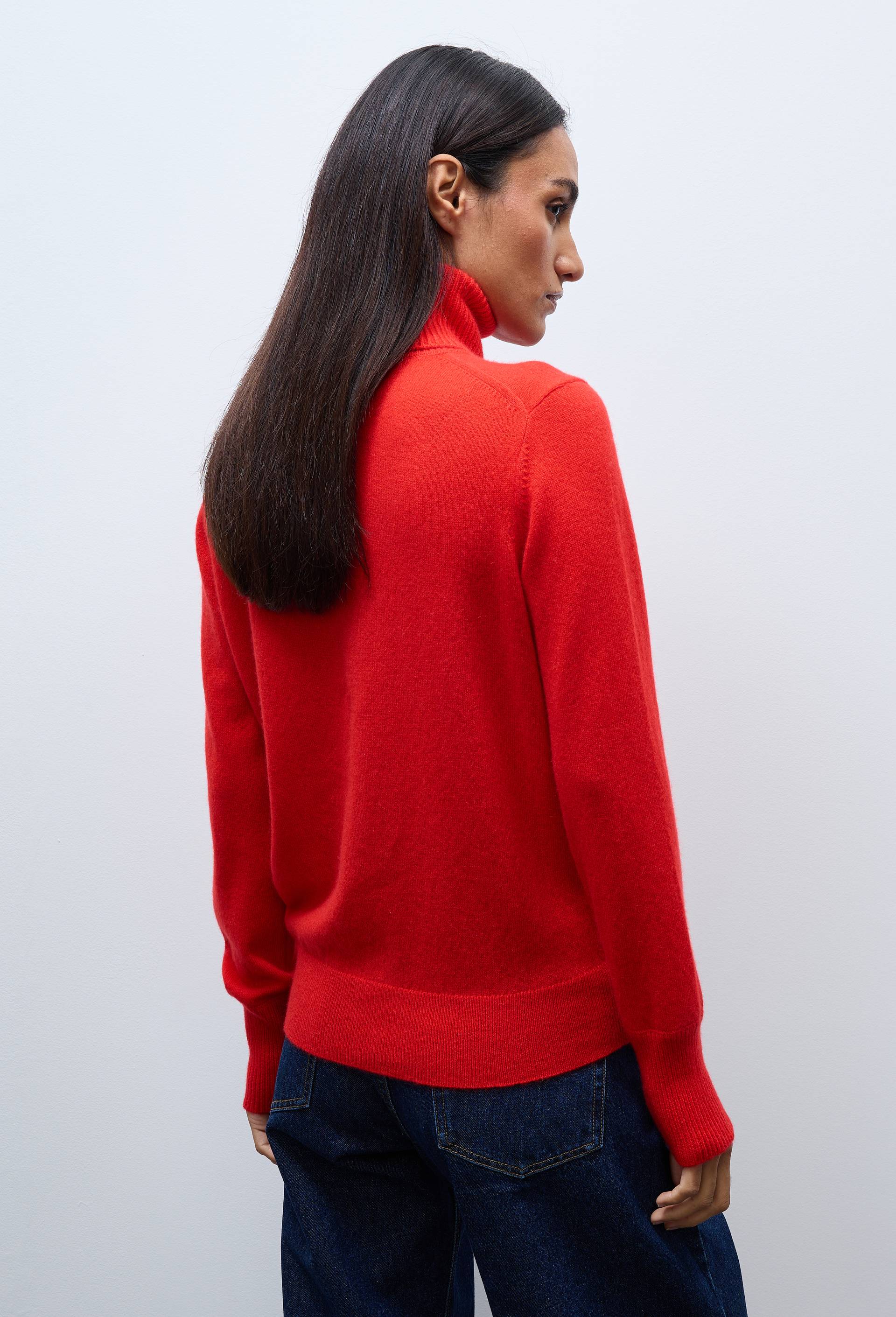 Pull uni col roul&eacute; en 100% cachemire, Rouge, large image number 1