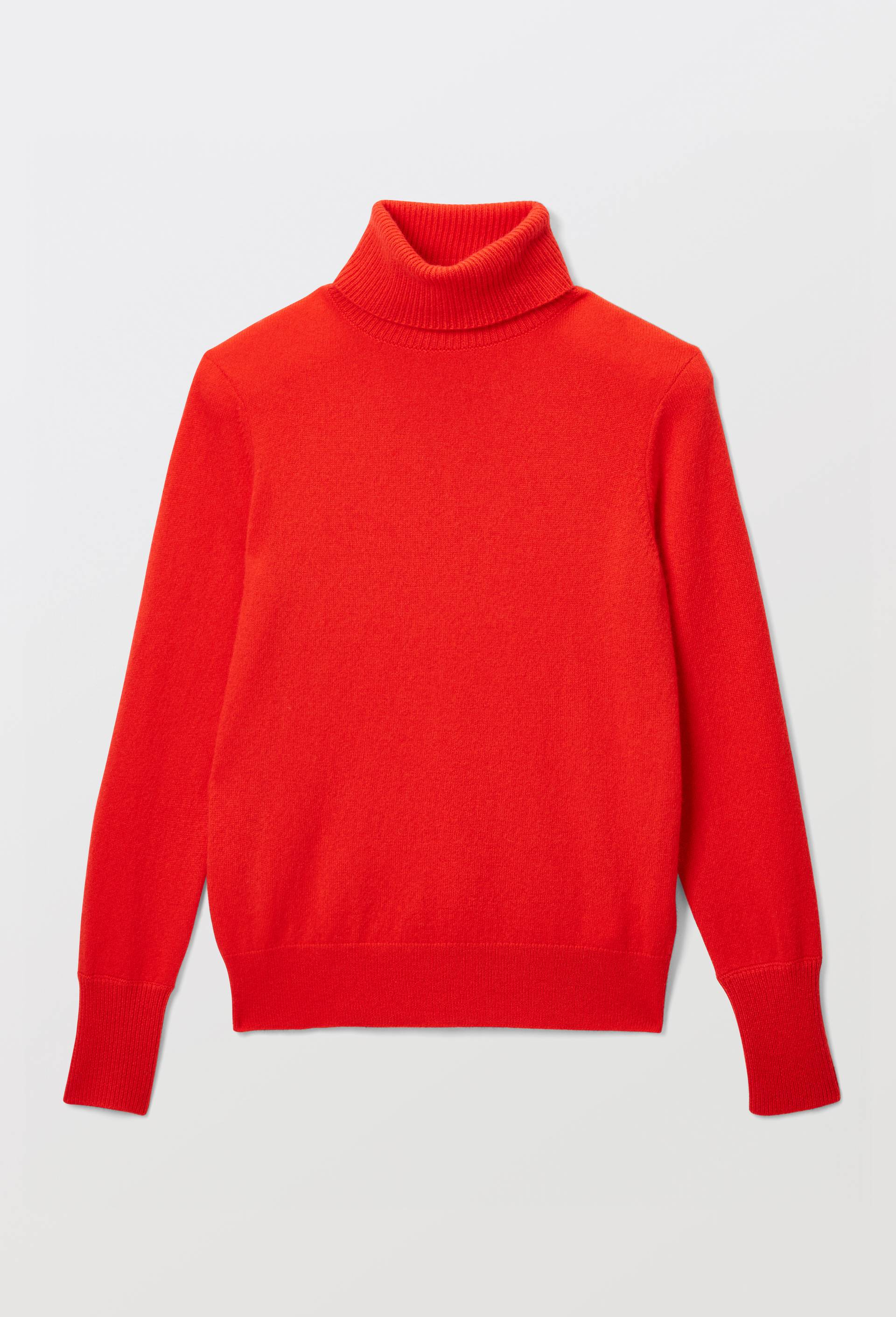 Pull uni col roul&eacute; en 100% cachemire, Rouge, large image number 2