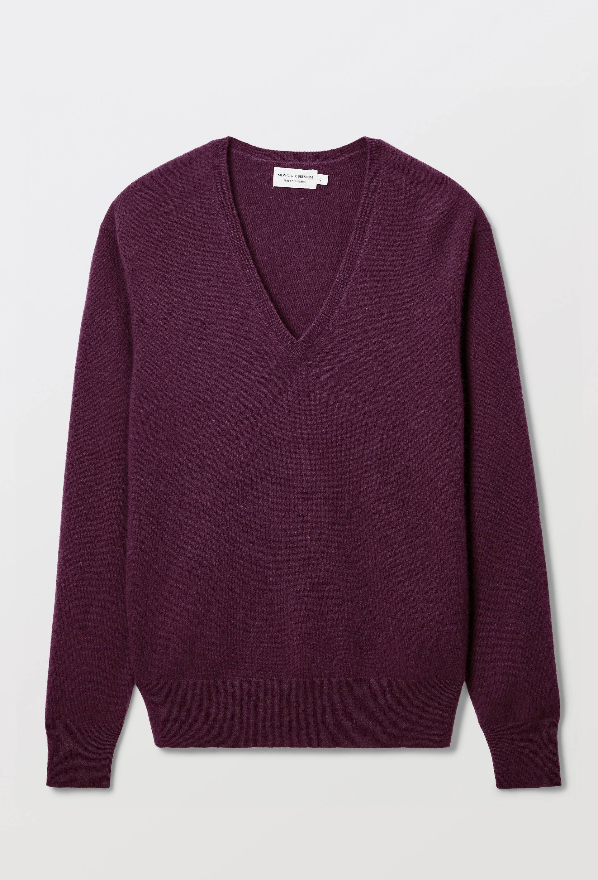 Pull uni col V en 100% cachemire, Rouge fonc&eacute;, large image number 2