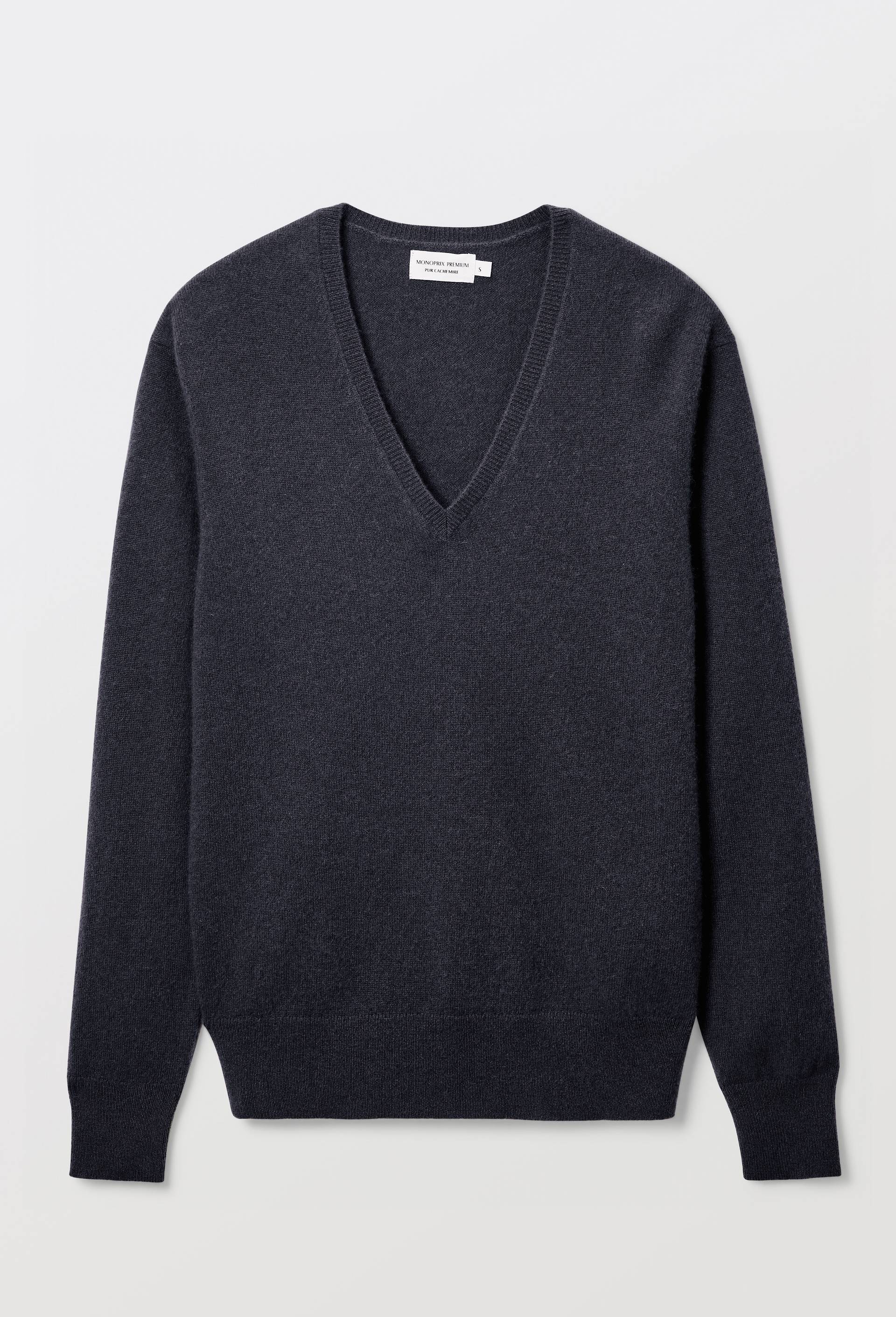 Pull uni col V en 100% cachemire, Gris fonc&eacute;, large image number 2.0