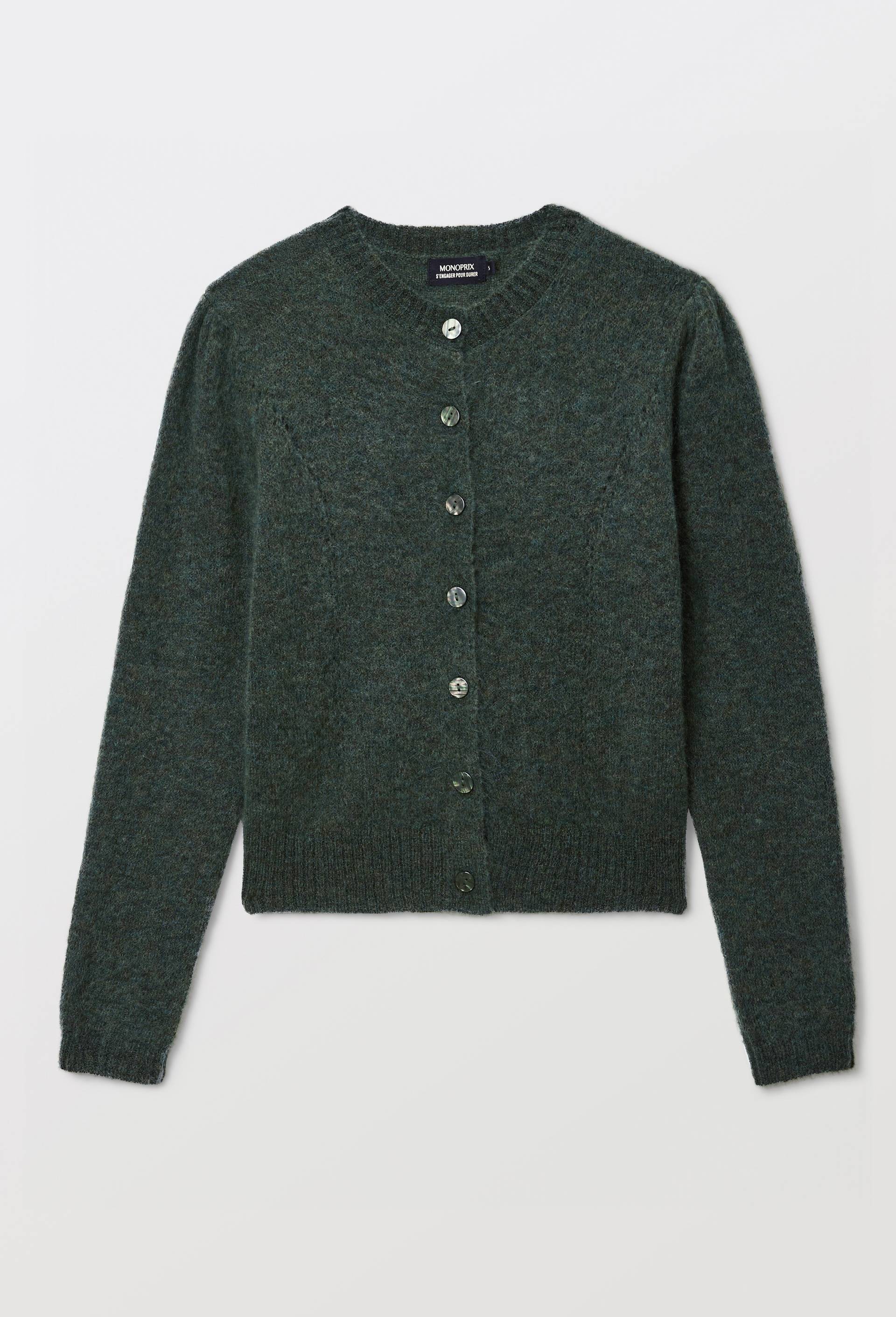 Cardigan manches coudes contenant du mohair, Vert fonc&eacute;, large image number 2
