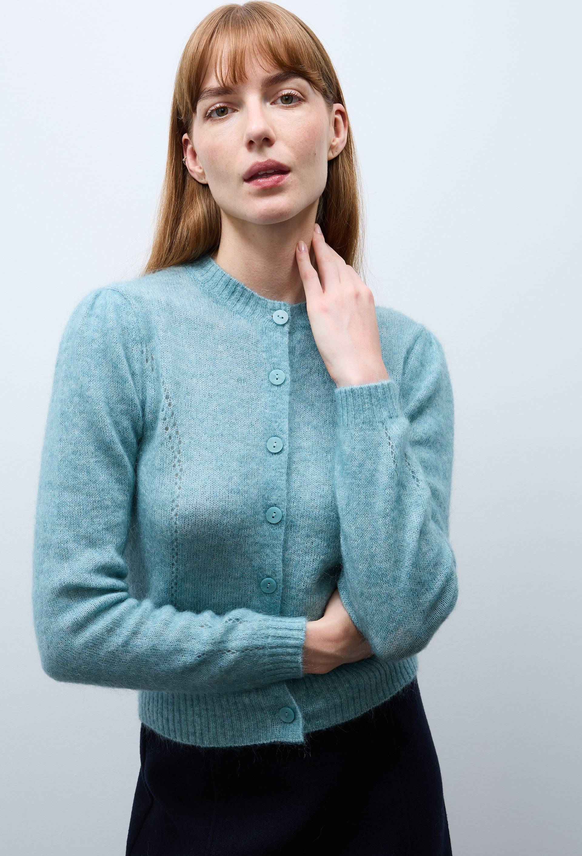 Cardigan manches coudes contenant du mohair, Vert, large image number 0.0
