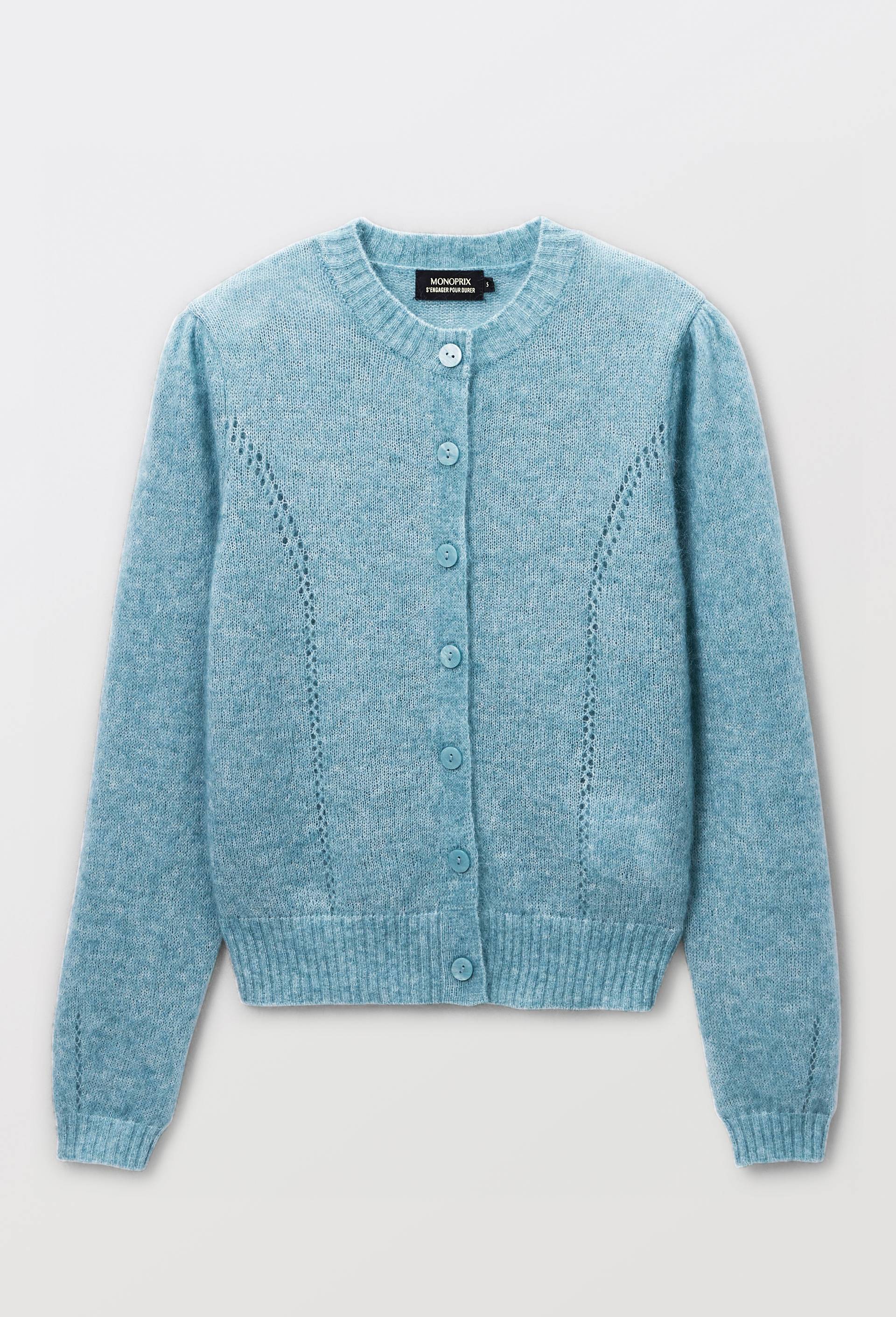 Cardigan manches coudes contenant du mohair, Vert, large image number 3