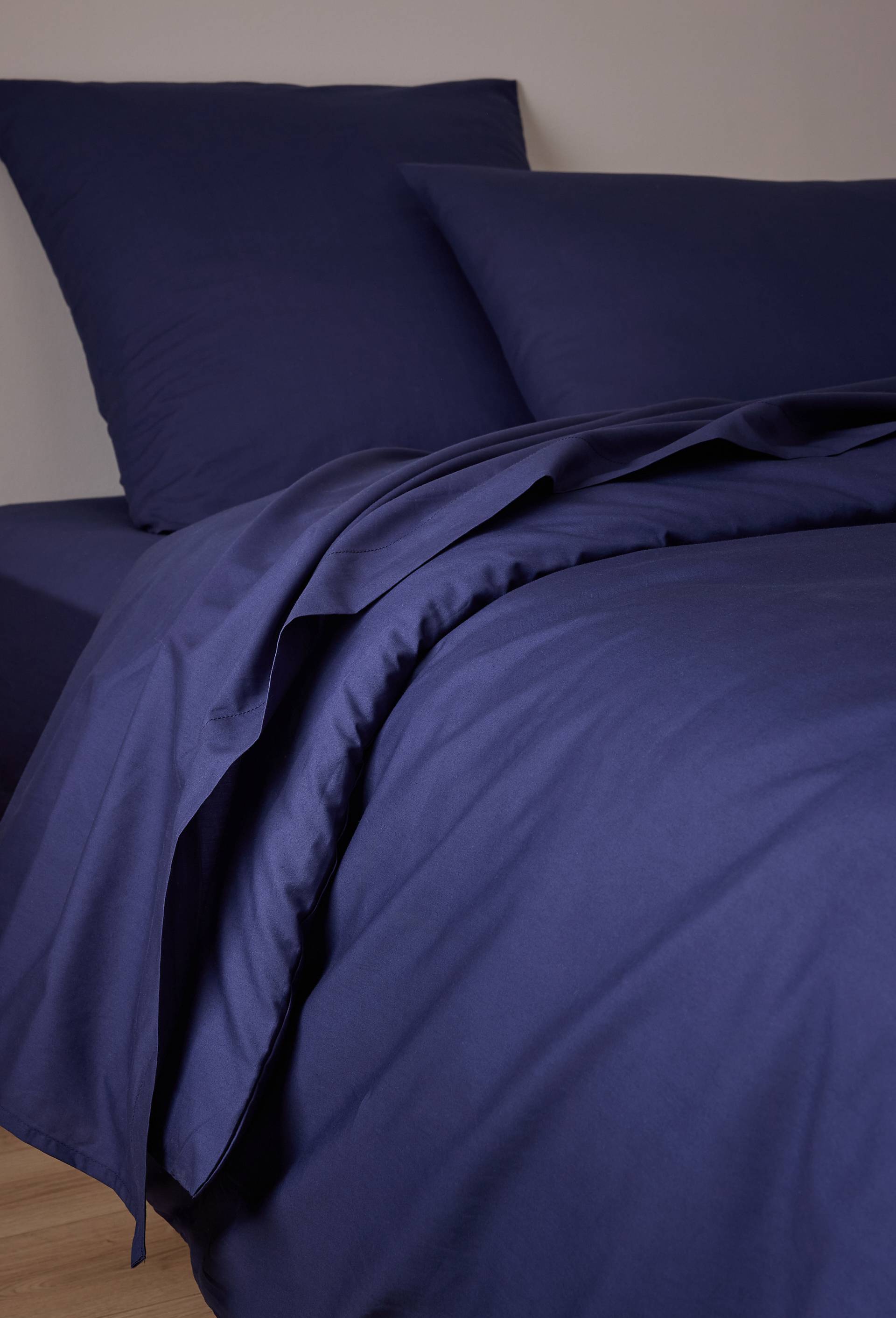 Drap plat uni, percale de coton, 100% coton bio GOTS, Bleu fonc&eacute;, large image number 0.0