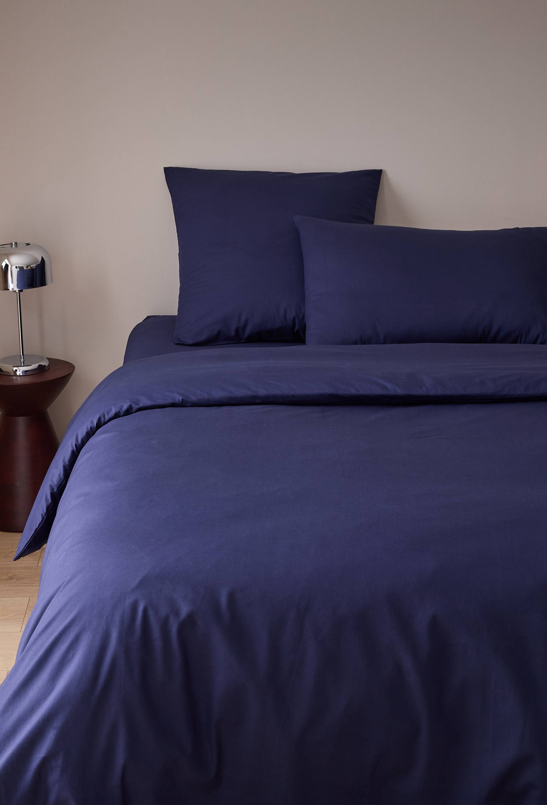 Housse de couette unie, percale de coton, 100% coton bio GOTS, Bleu fonc&eacute;, large image number 0.0