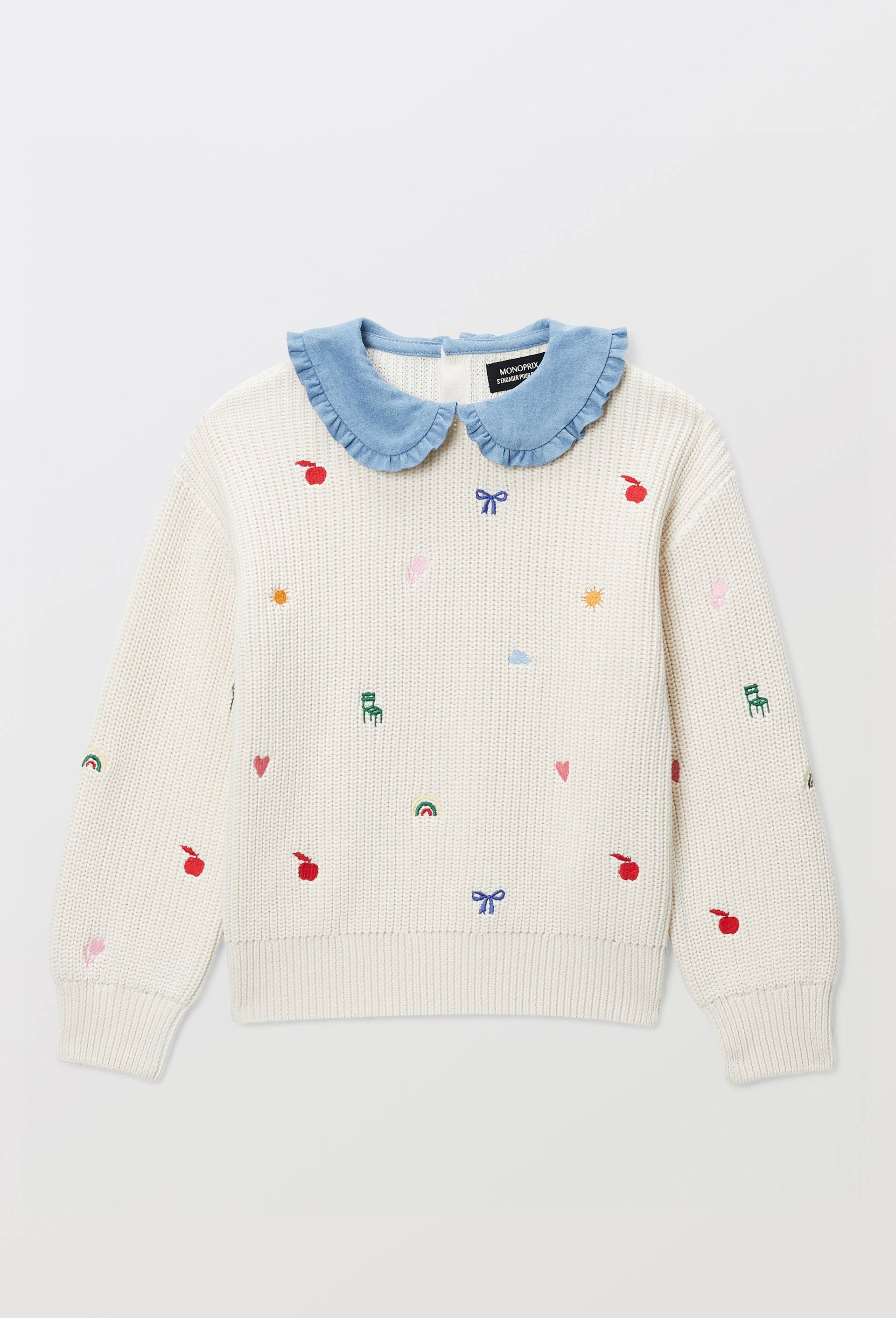 SWEAT DENIM BROD, Beige clair, large image number 1.0