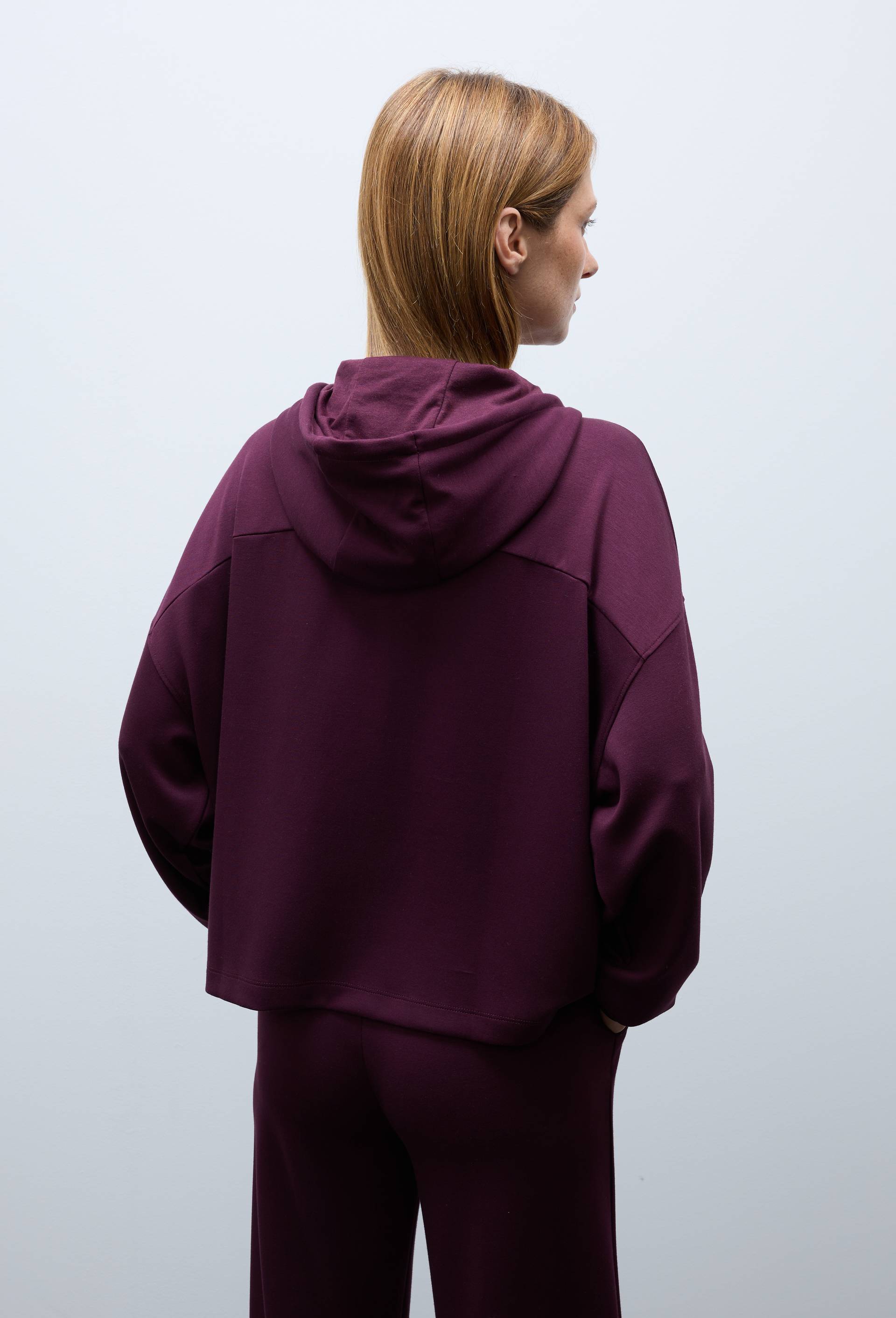 Sweat &agrave; capuche zipp&eacute; fluide en viscose et polyamide, Rouge fonc&eacute;, large image number 2