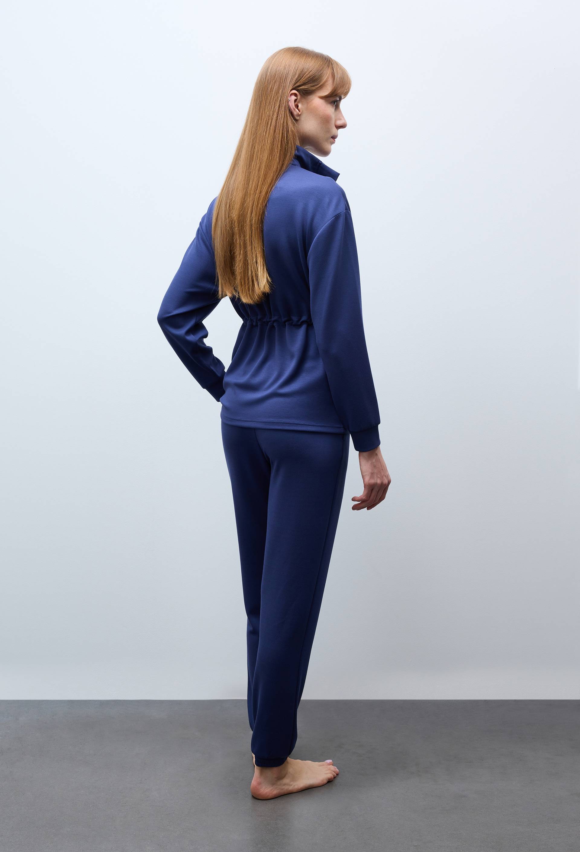 Pantalon de sport fluide en viscose et polyamide, Bleu fonc&eacute;, large image number 1.0