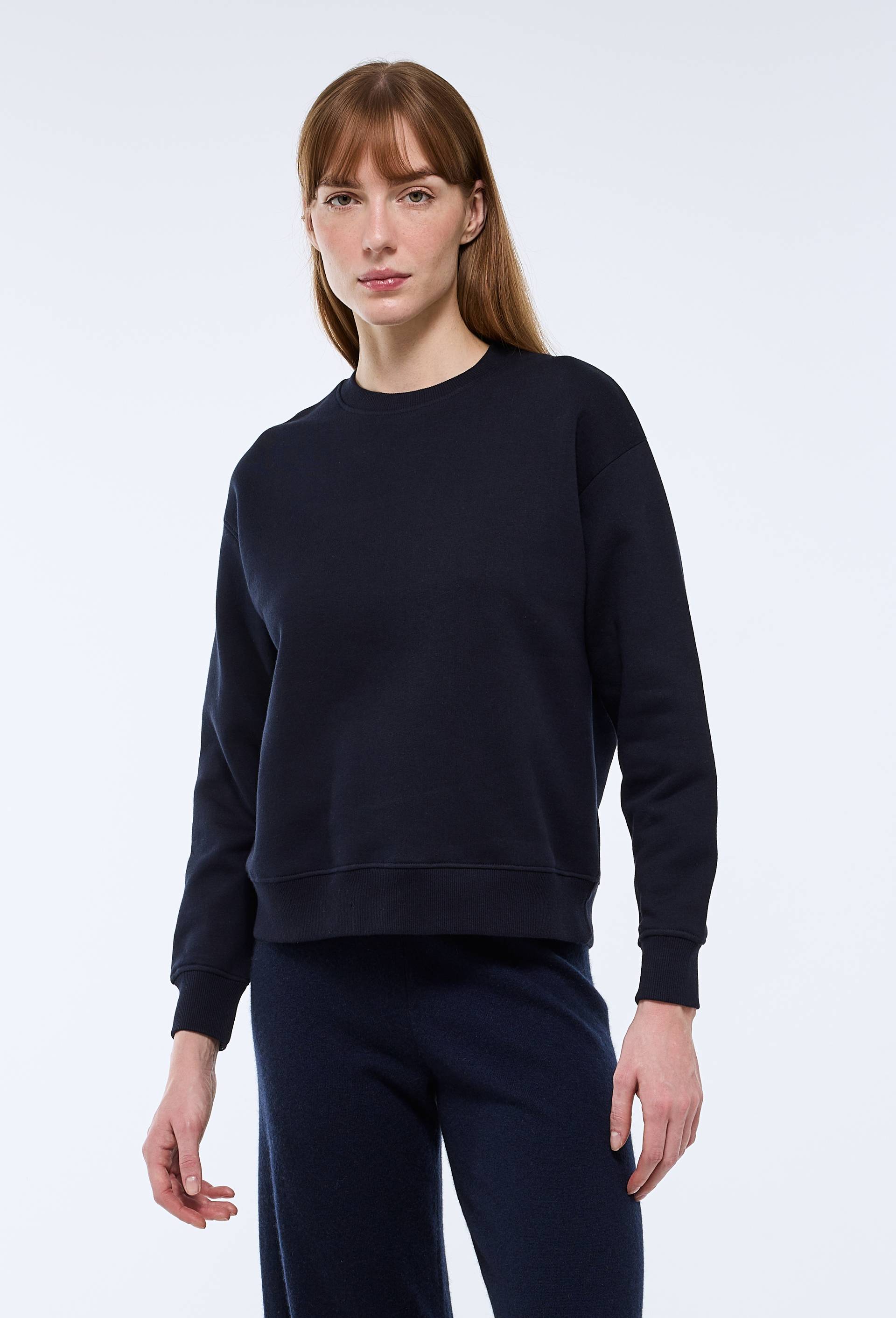 Pull uni en molleton de coton bio GOTS, Bleu fonc&eacute;, large image number 0.0