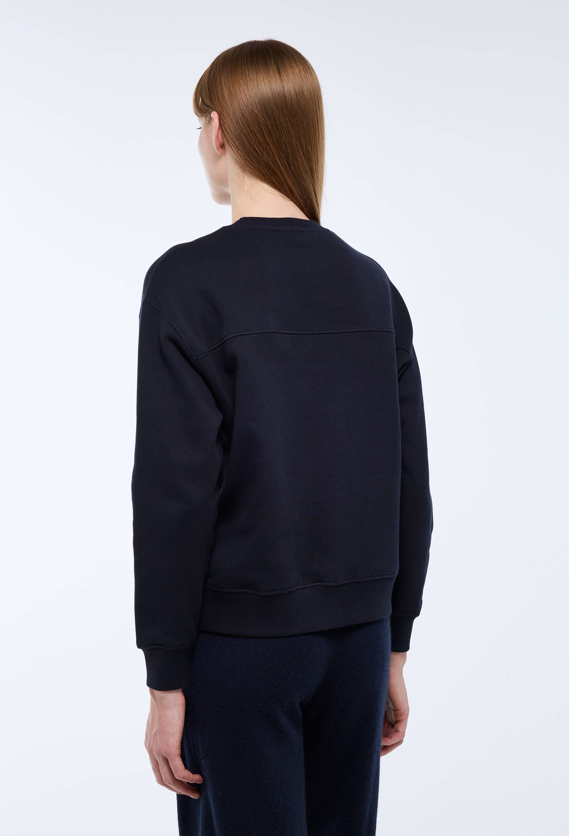 Pull uni en molleton de coton bio GOTS, Bleu fonc&eacute;, large image number 1