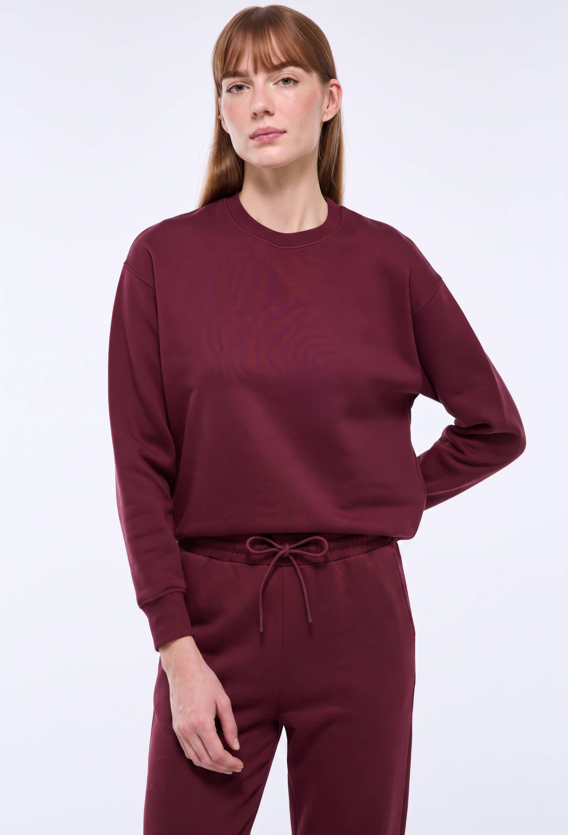 Pull uni en molleton de coton bio GOTS, Rouge fonc&eacute;, large image number 0