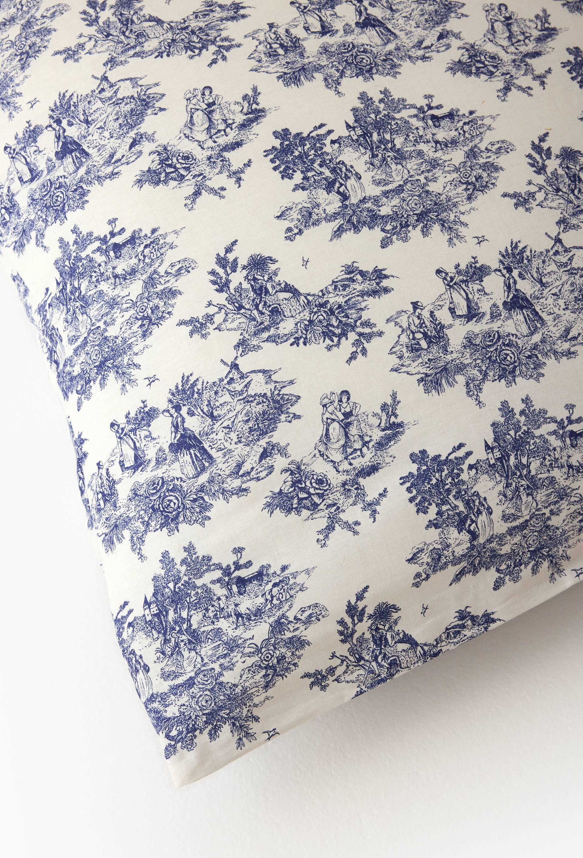 Taie oreiller imprim&eacute;, 100% coton bio GOTS, Bleu fonc&eacute;, large image number 3.0