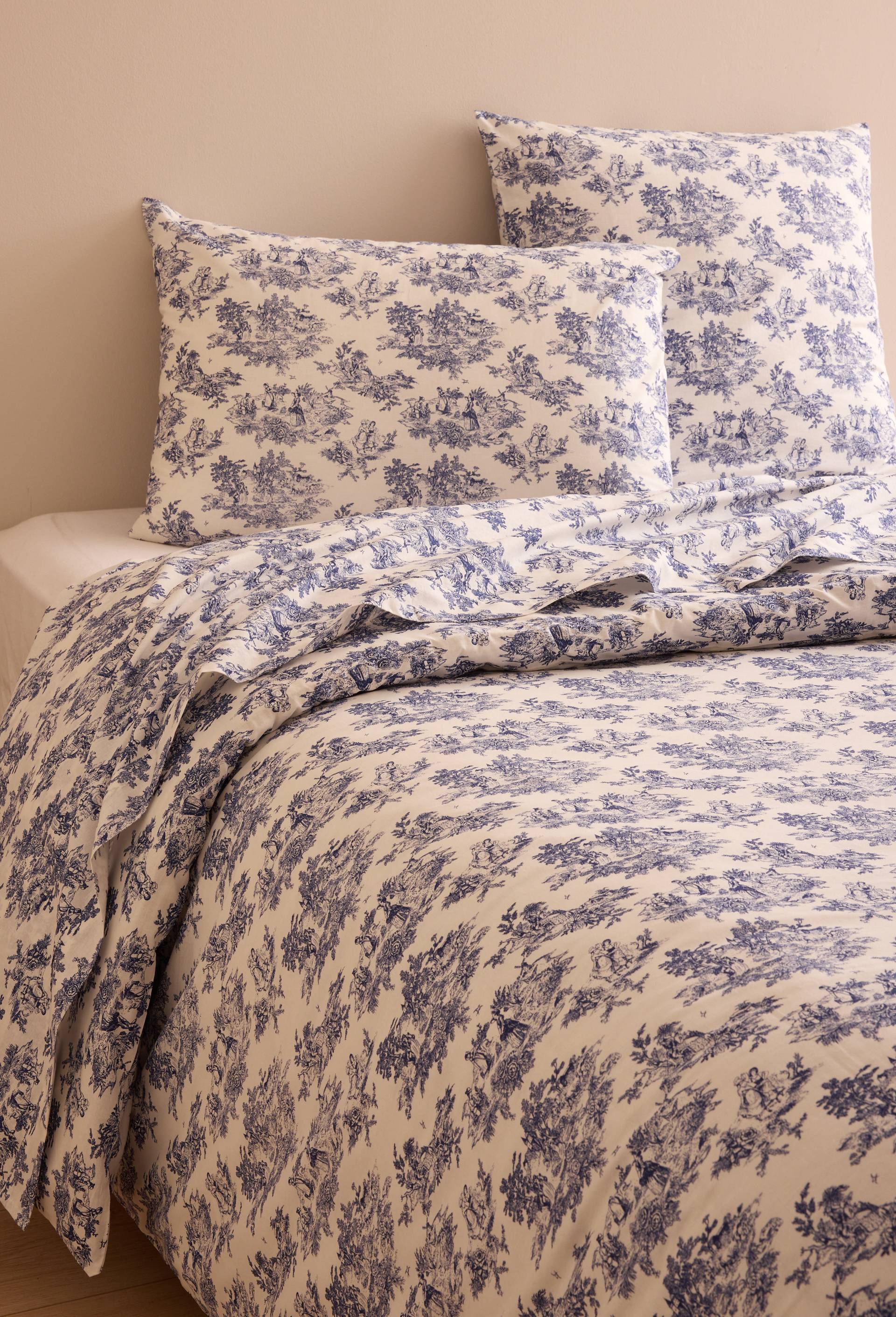 Drap plat imprim&eacute;, 100% coton bio GOTS, Bleu fonc&eacute;, large image number 0