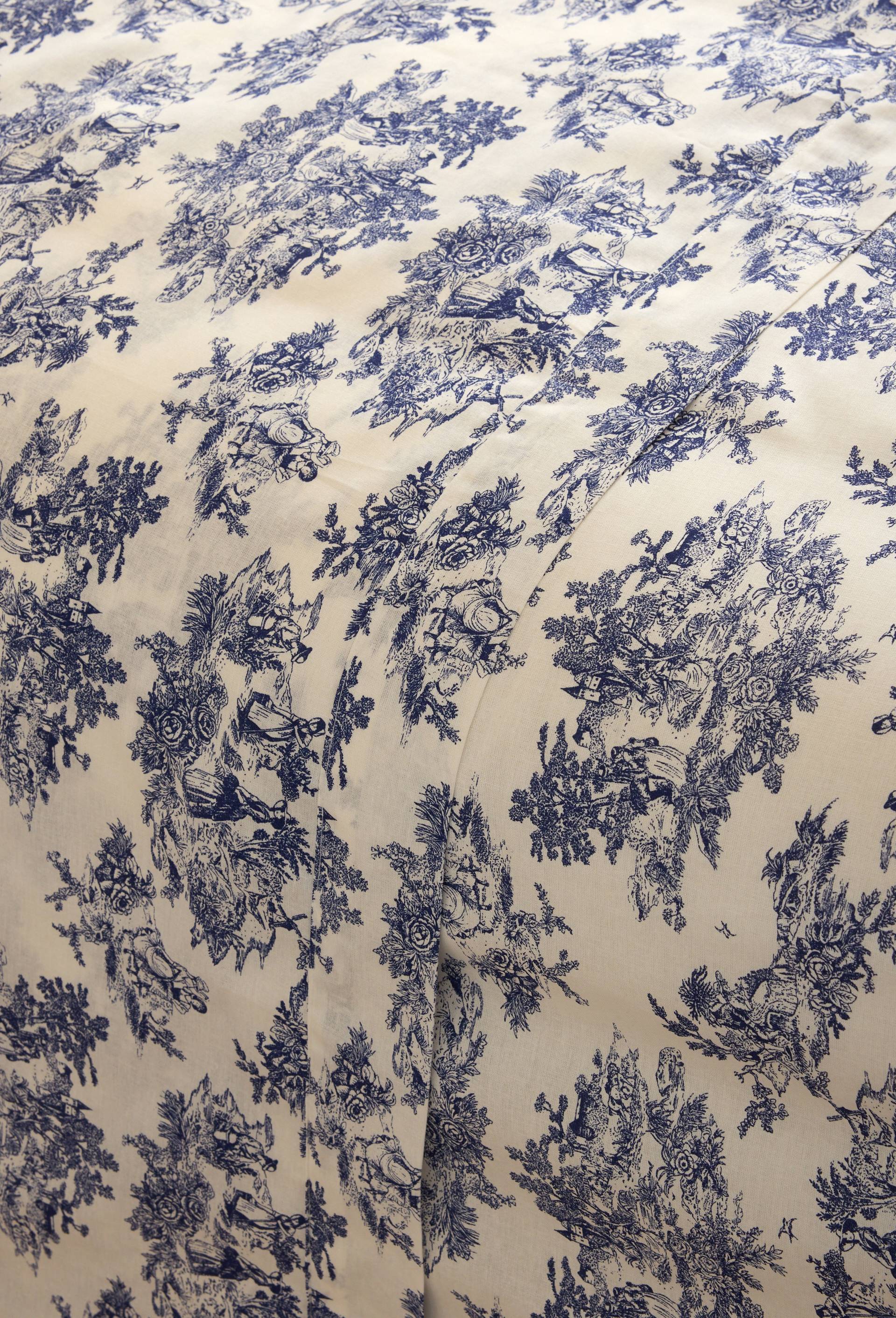 Drap plat imprim&eacute;, 100% coton bio GOTS, Bleu fonc&eacute;, large image number 1.0