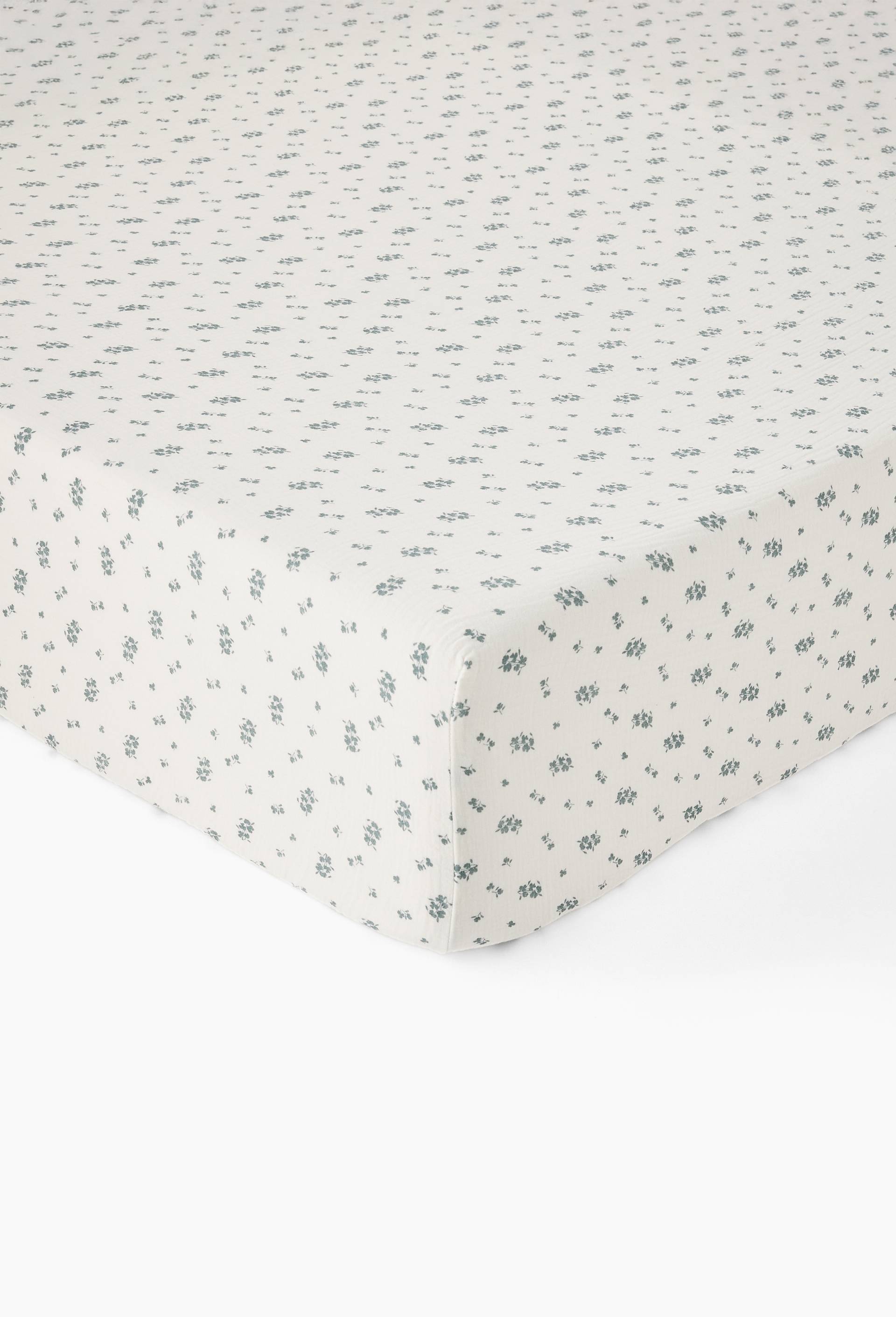 Drap housse, 160x200cm, imprim&eacute;, gaze de coton, 100% coton bio, Gots et Oekotex, Vert clair, large image number 0.0