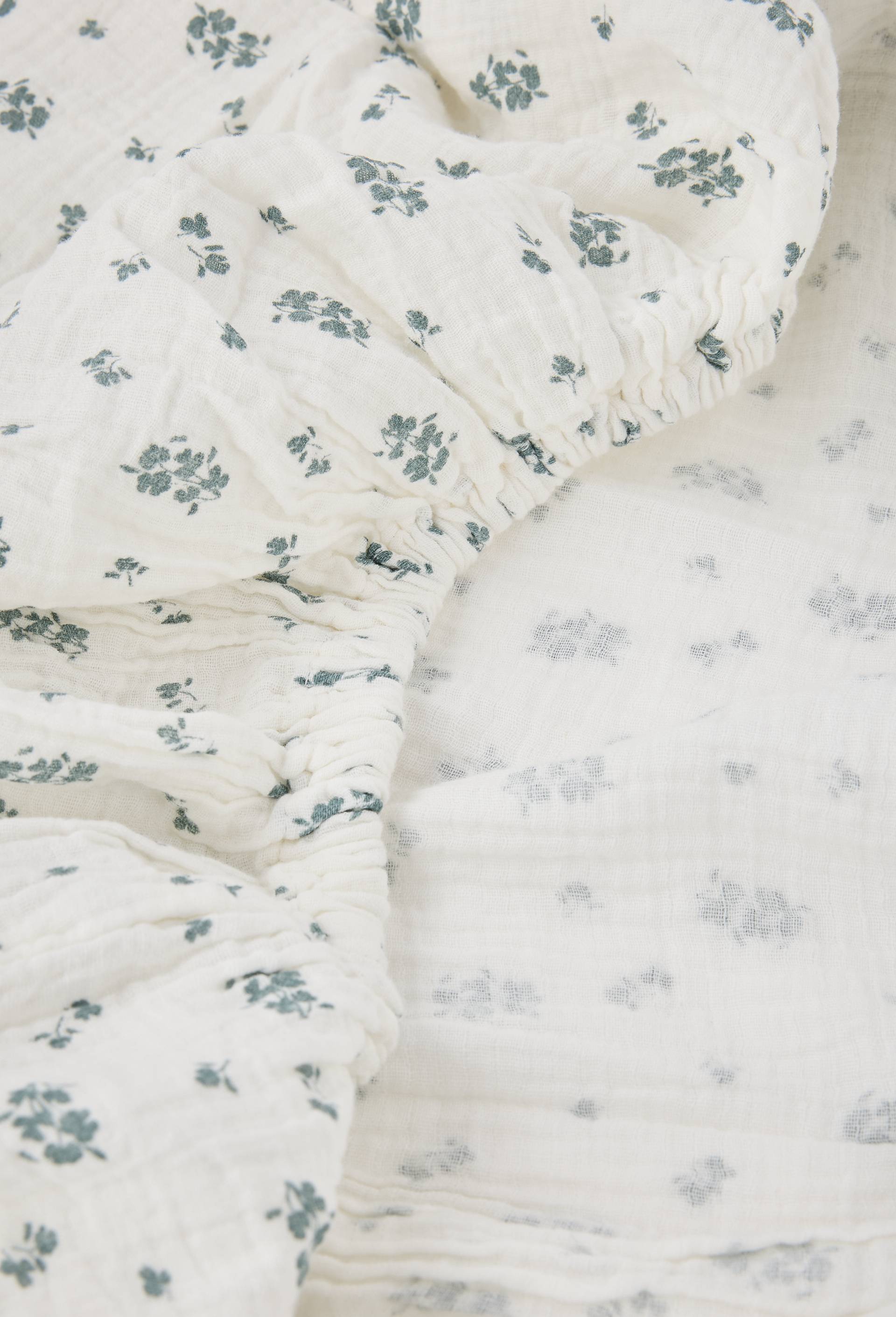 Drap housse, 160x200cm, imprim&eacute;, gaze de coton, 100% coton bio, Gots et Oekotex, Vert clair, large image number 1