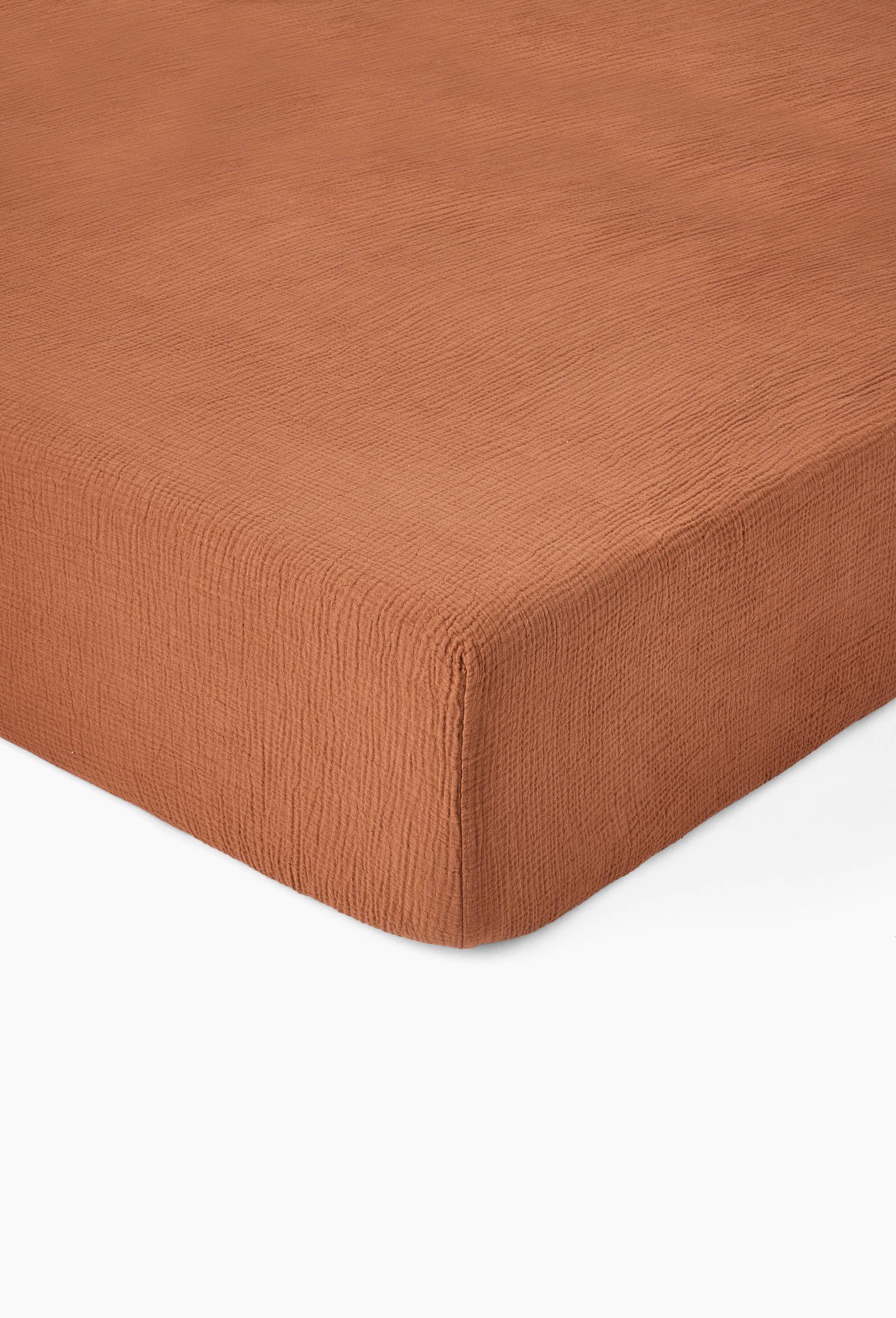 Drap housse uni, gaze de coton, 100% coton bio GOTS, Brun, large image number 0.0