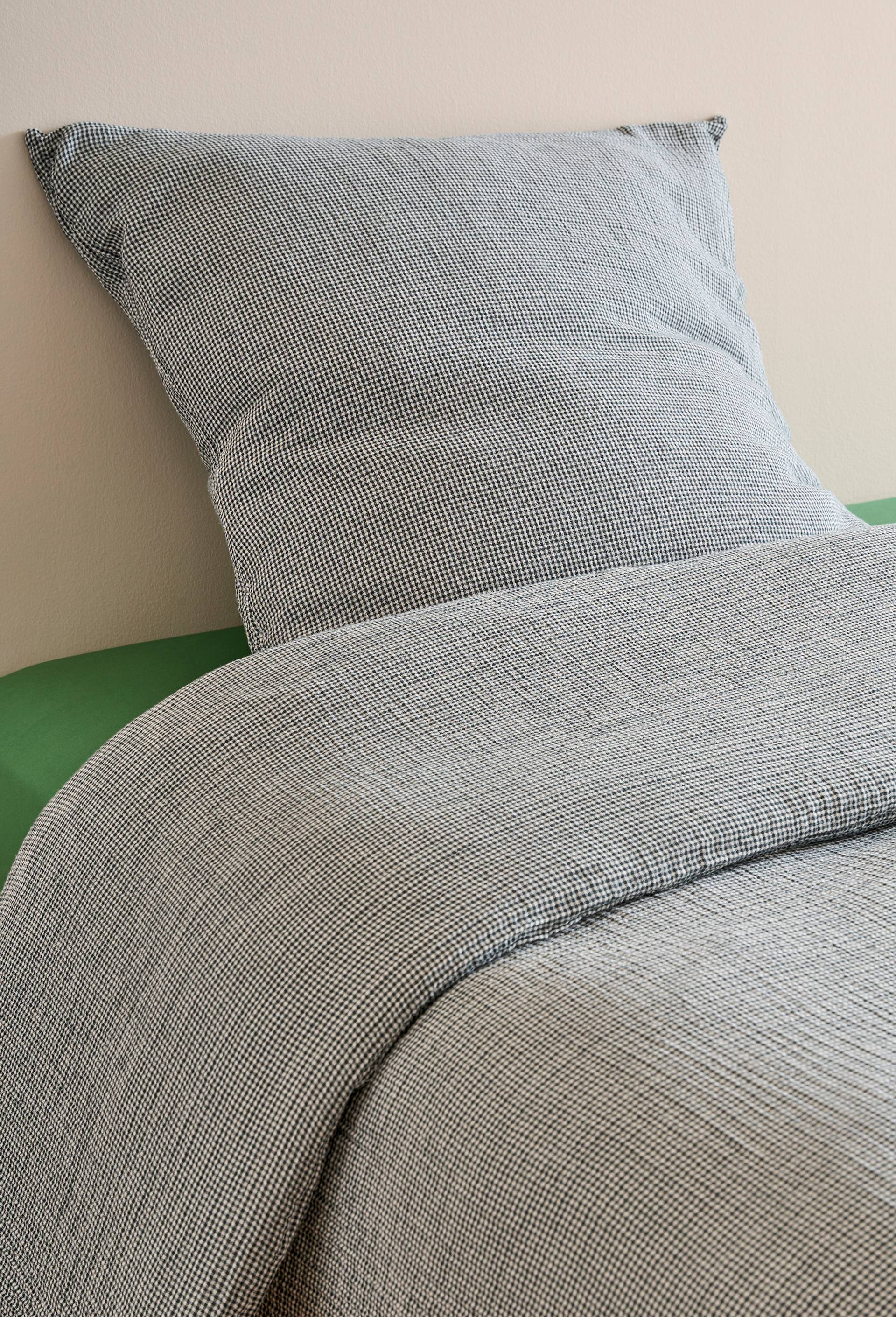 Taie oreiller vichy, gaze de coton, 100% coton bio GOTS, Vert fonc&eacute;, large image number 0