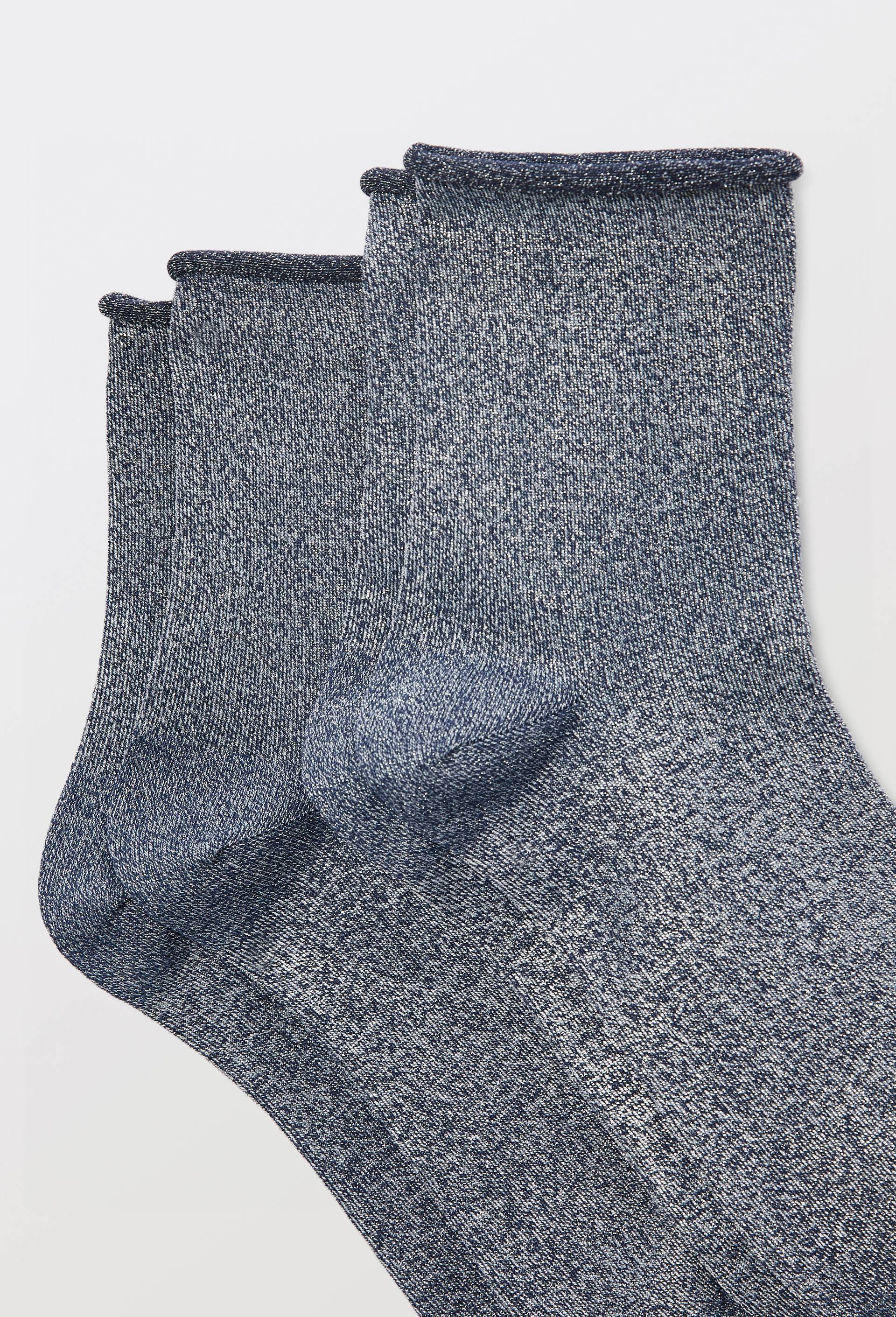 Paire de socquettes en lurex DIM, Bleu fonc&eacute;, large image number 1