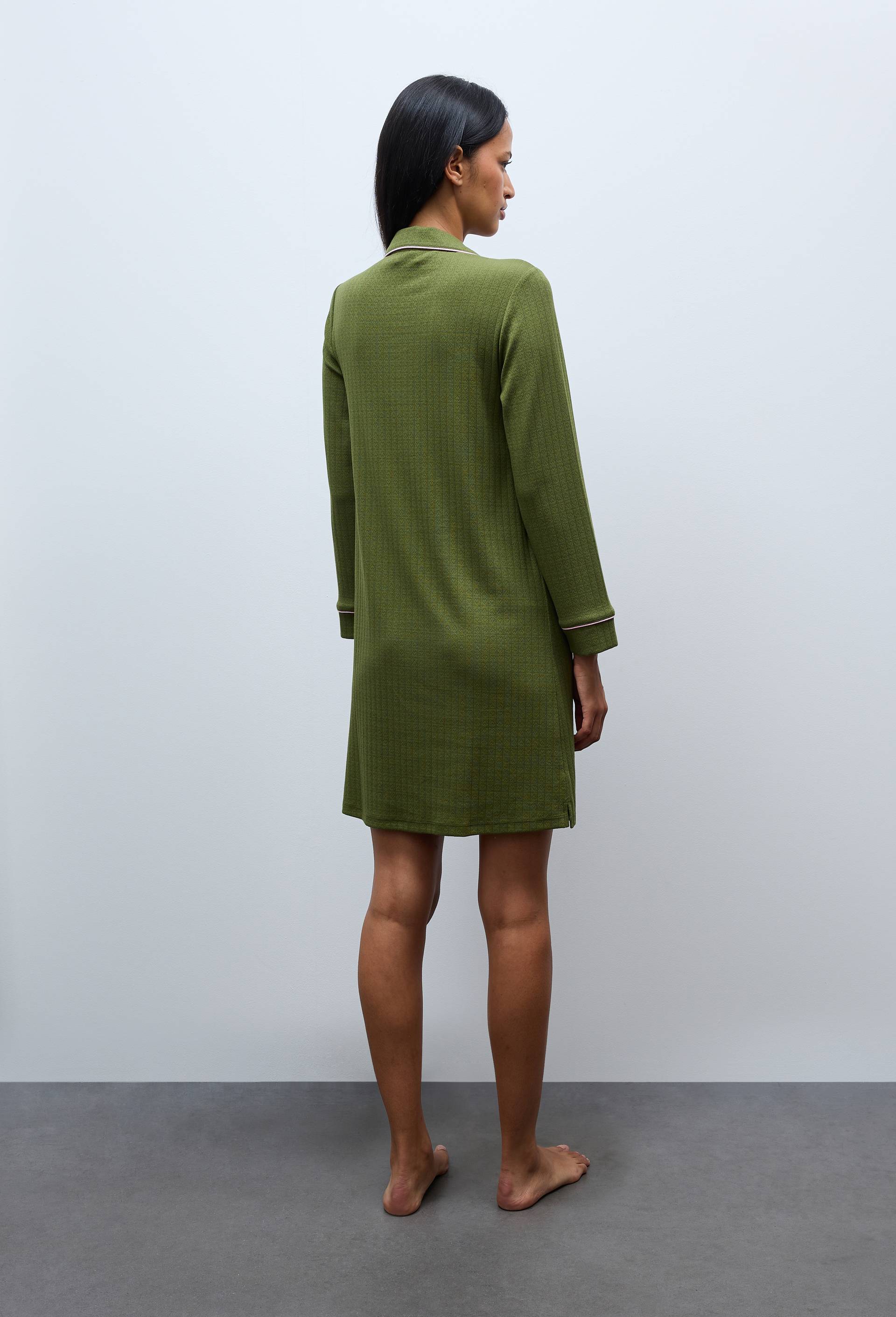 Chemise de nuit manches longues en modal et coton, Vert, large image number 2